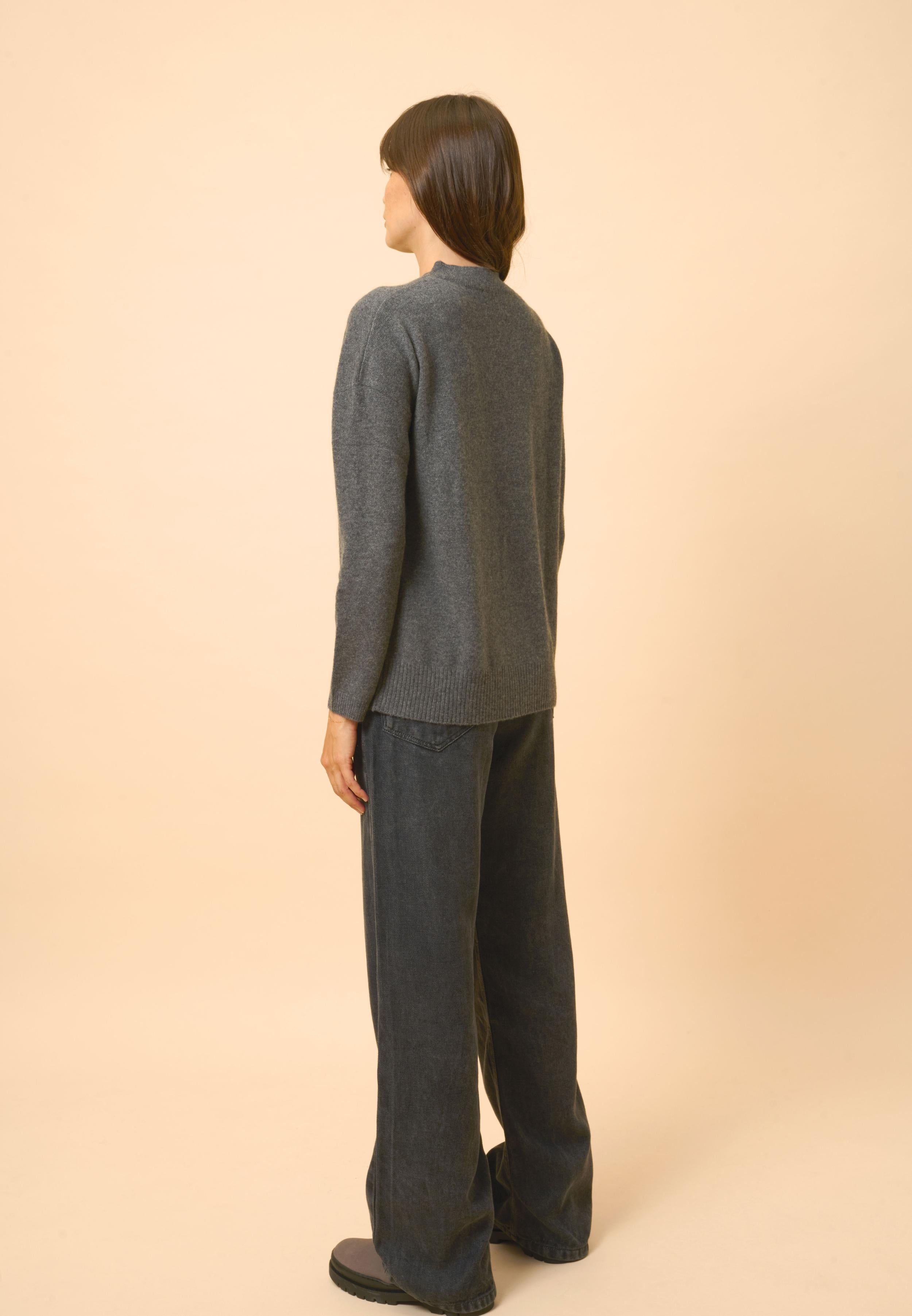KAYLA pull col rond anthracite chiné