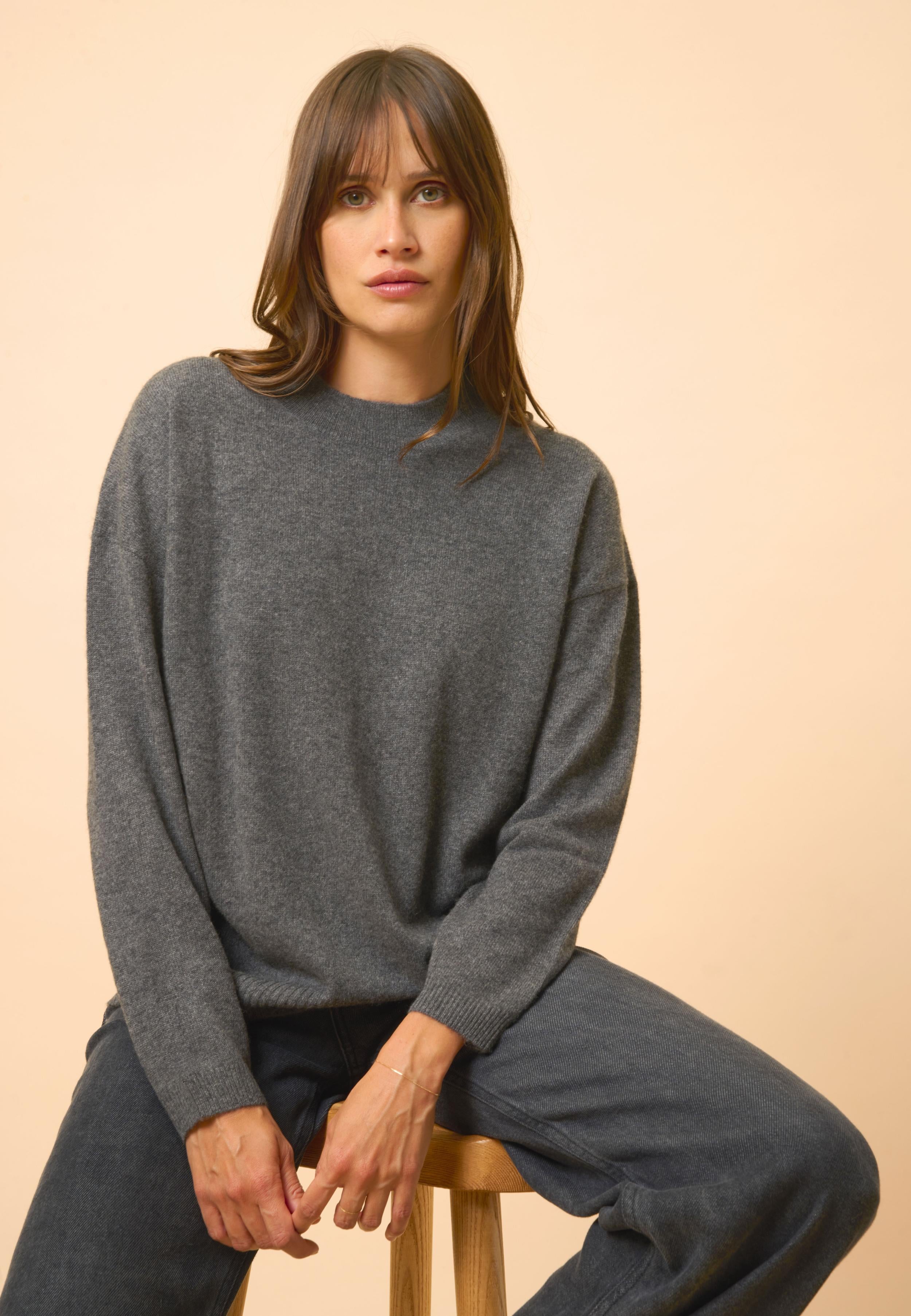 KAYLA pull col rond anthracite chiné