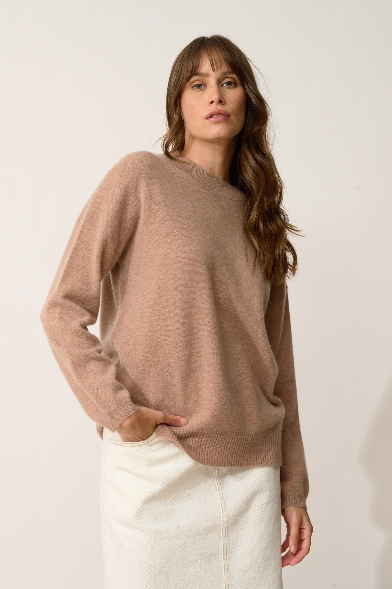 KAYLA pull col rond camel chiné