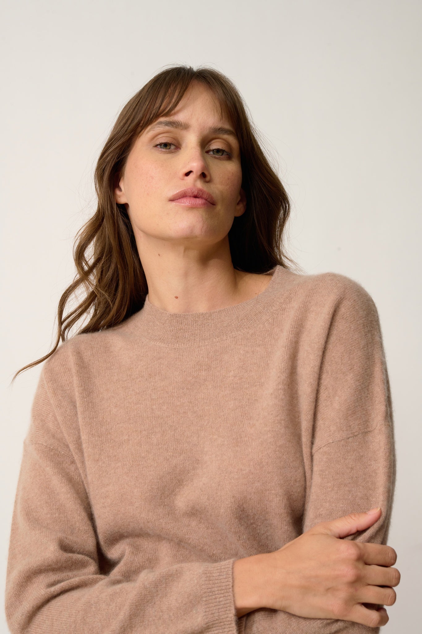 KAYLA pull col rond camel chiné