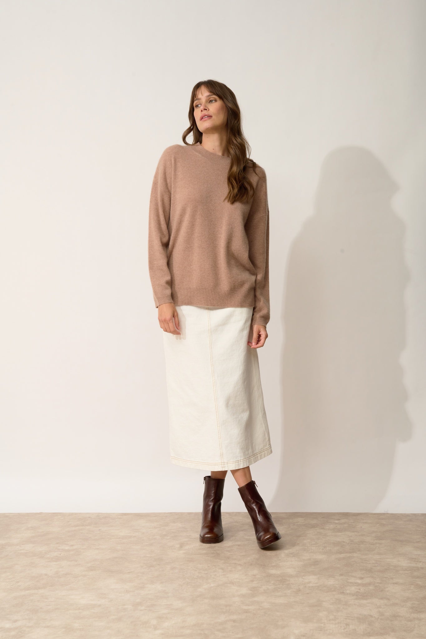 KAYLA pull col rond camel chiné