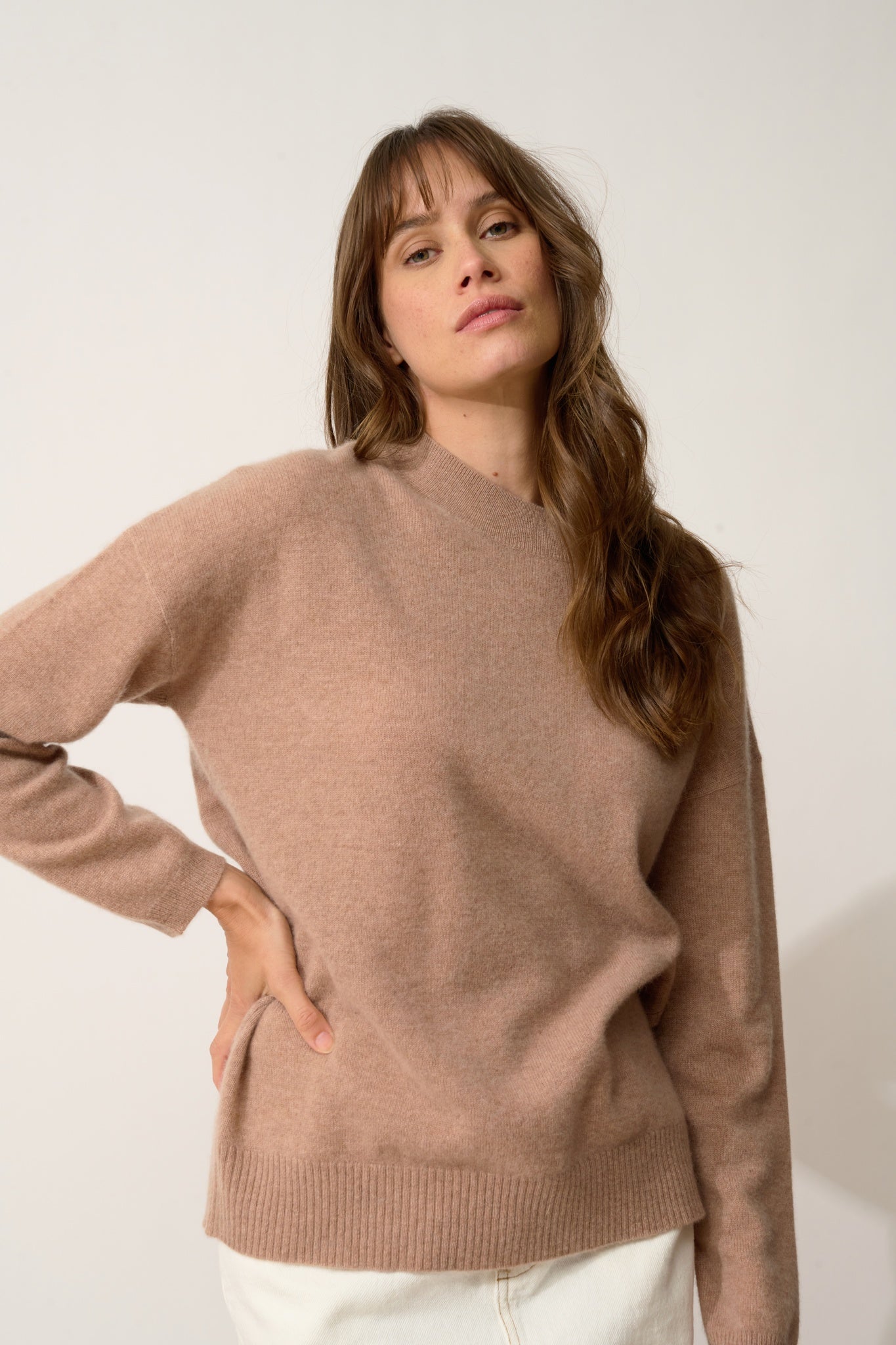 KAYLA pull col rond camel chiné