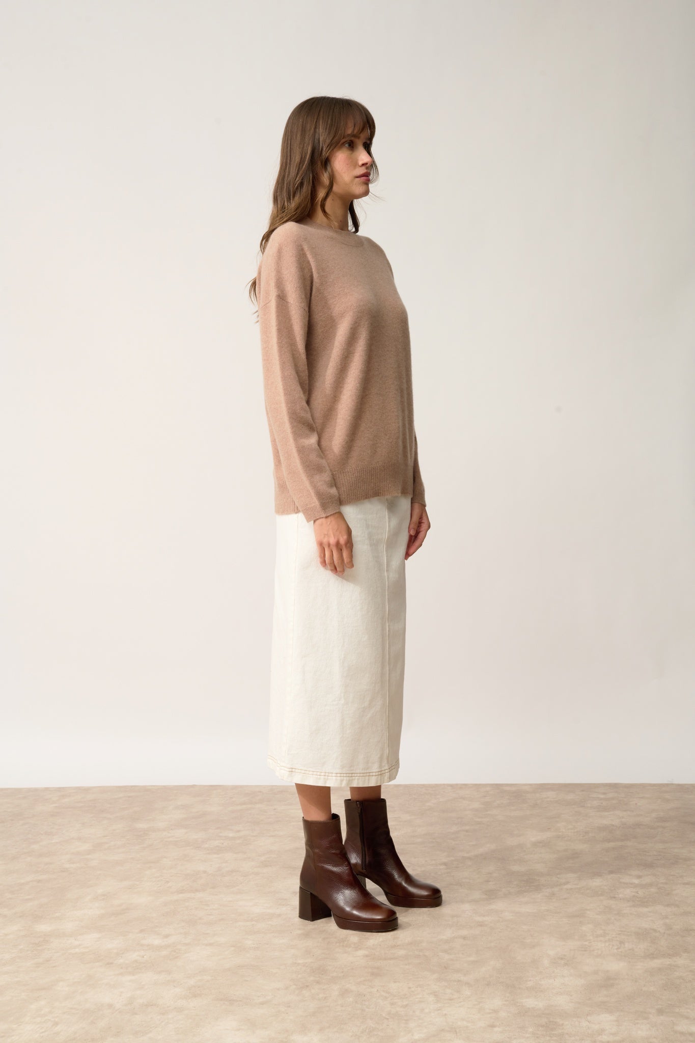 KAYLA pull col rond camel chiné