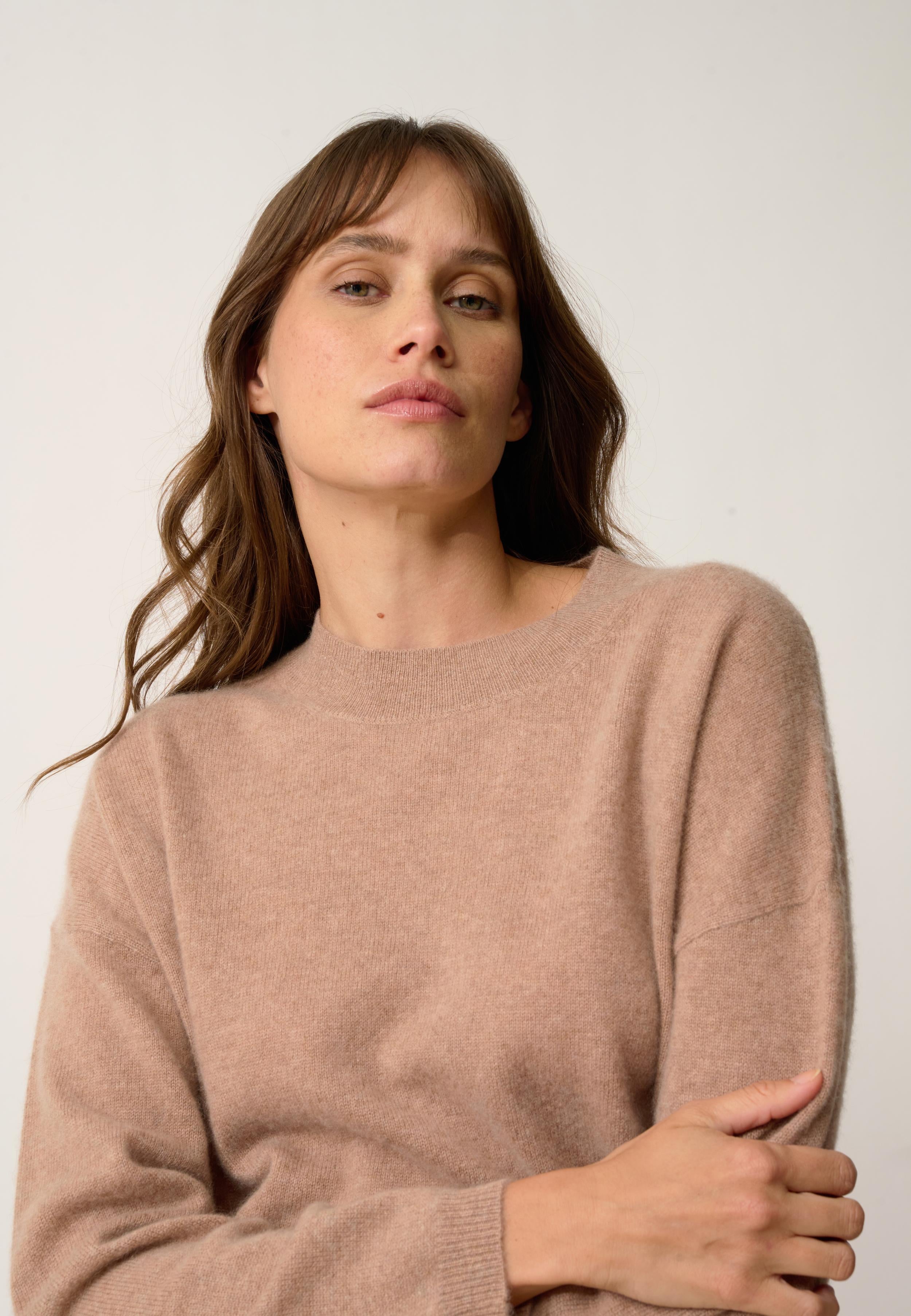KAYLA pull col rond camel chiné