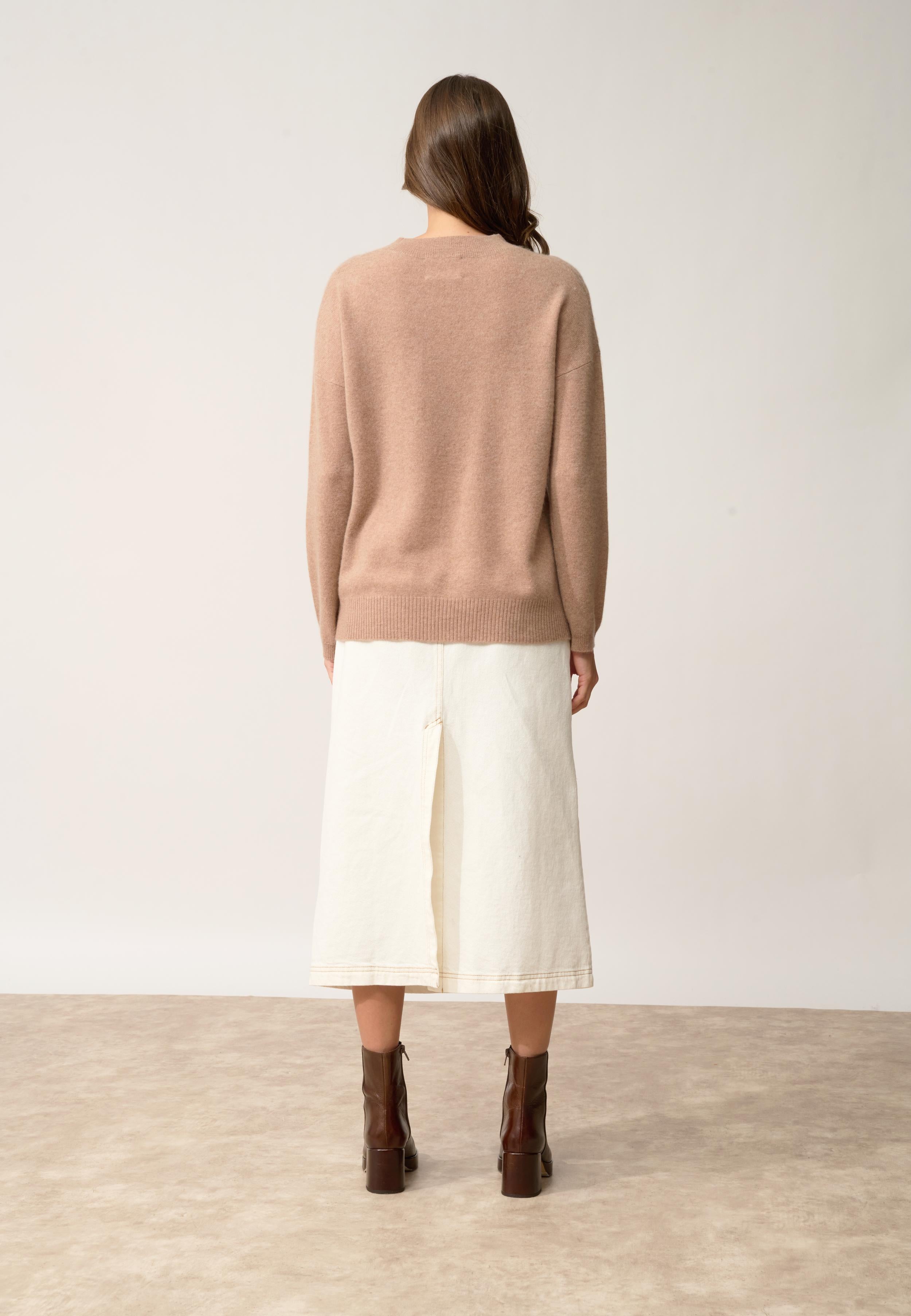 KAYLA pull col rond camel chiné