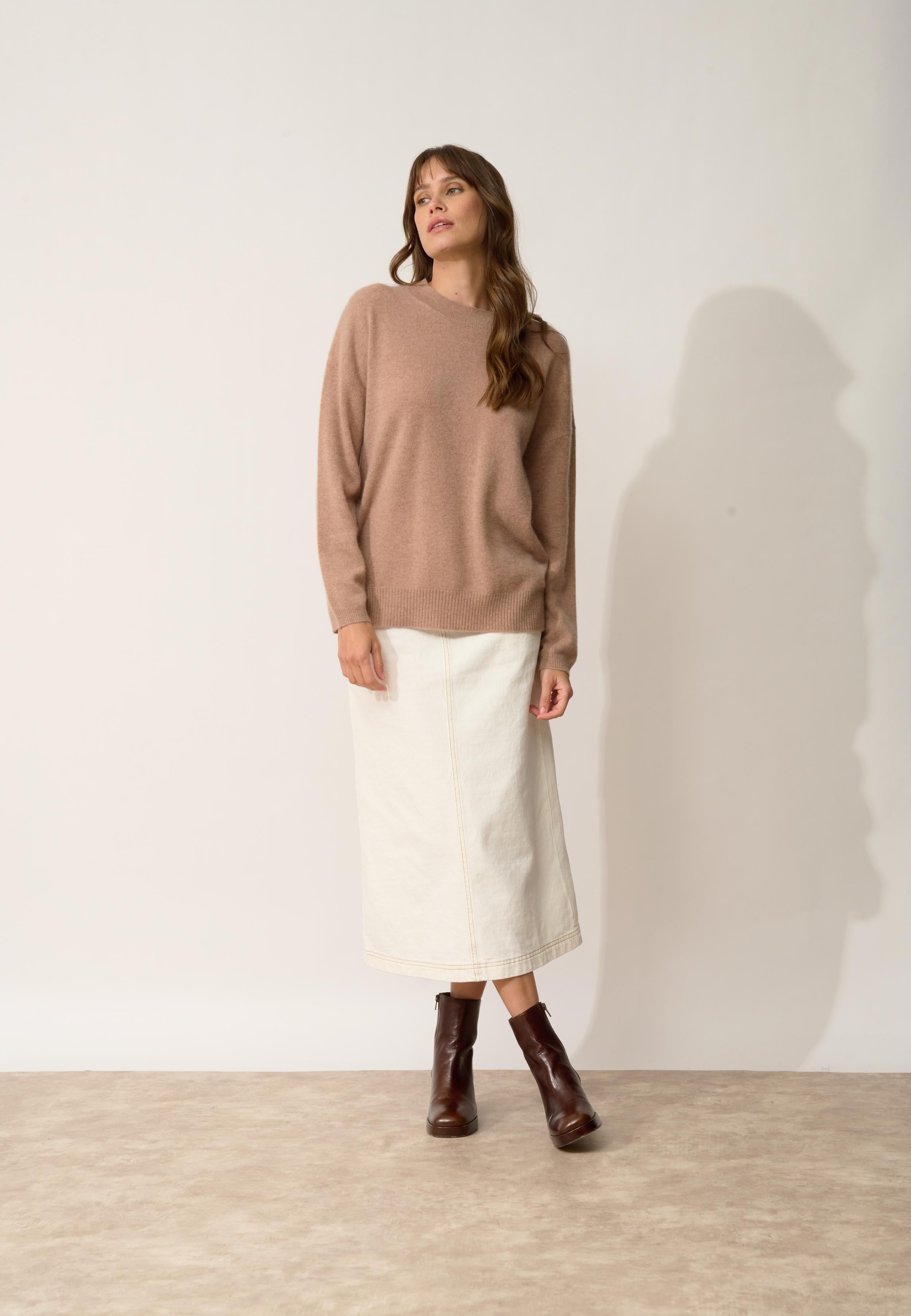 KAYLA pull col rond camel chiné
