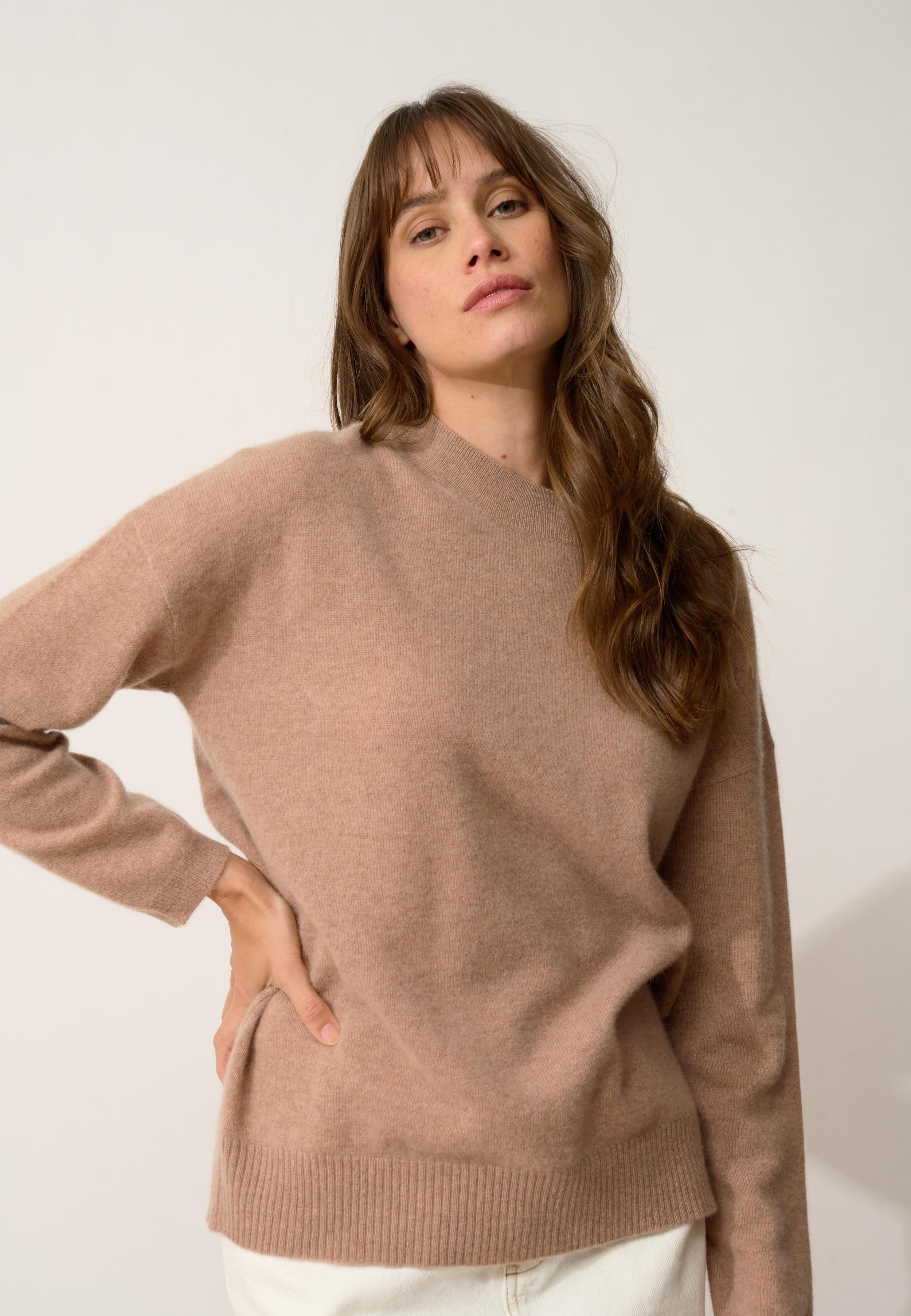 KAYLA pull col rond camel chiné