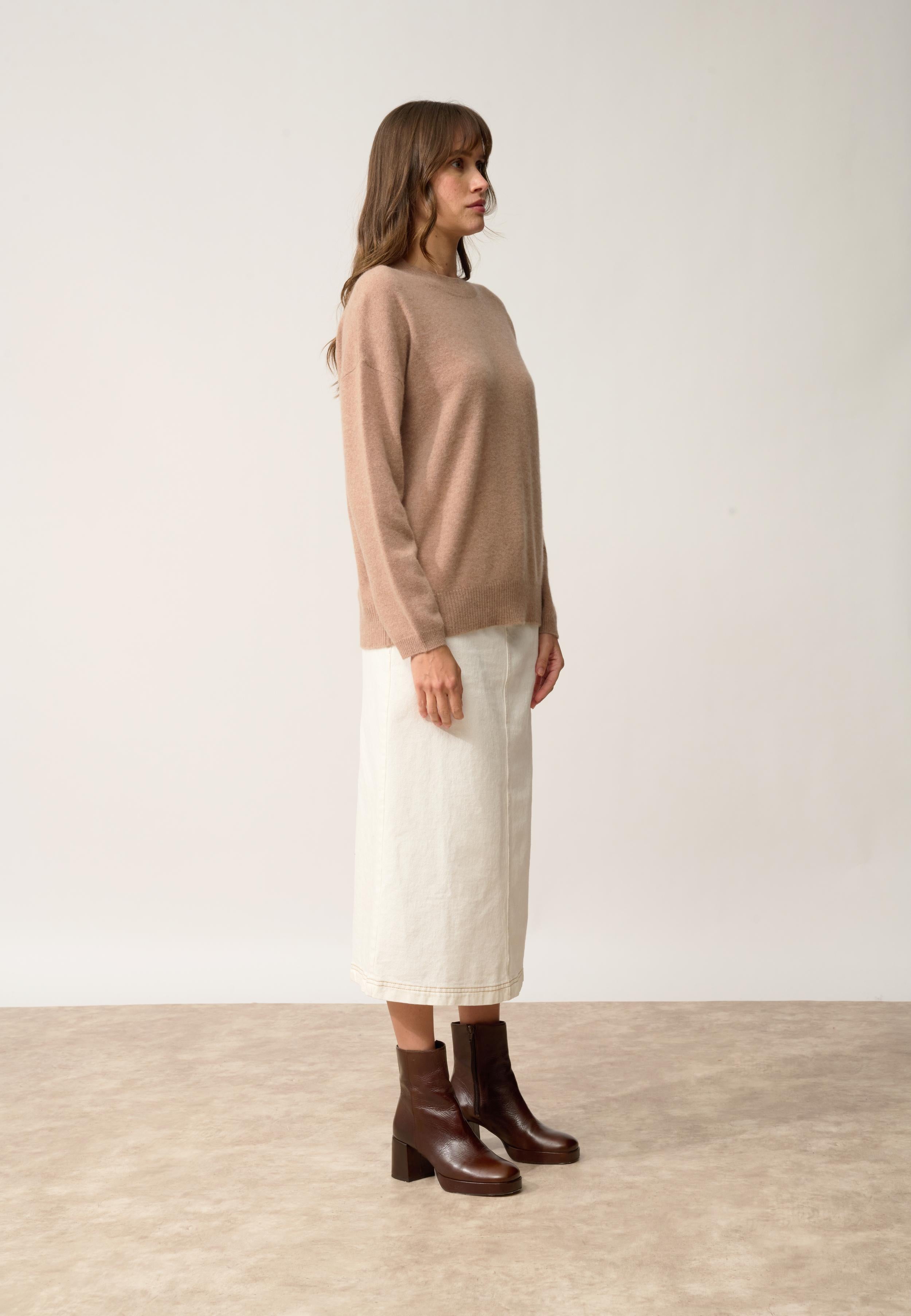 KAYLA pull col rond camel chiné