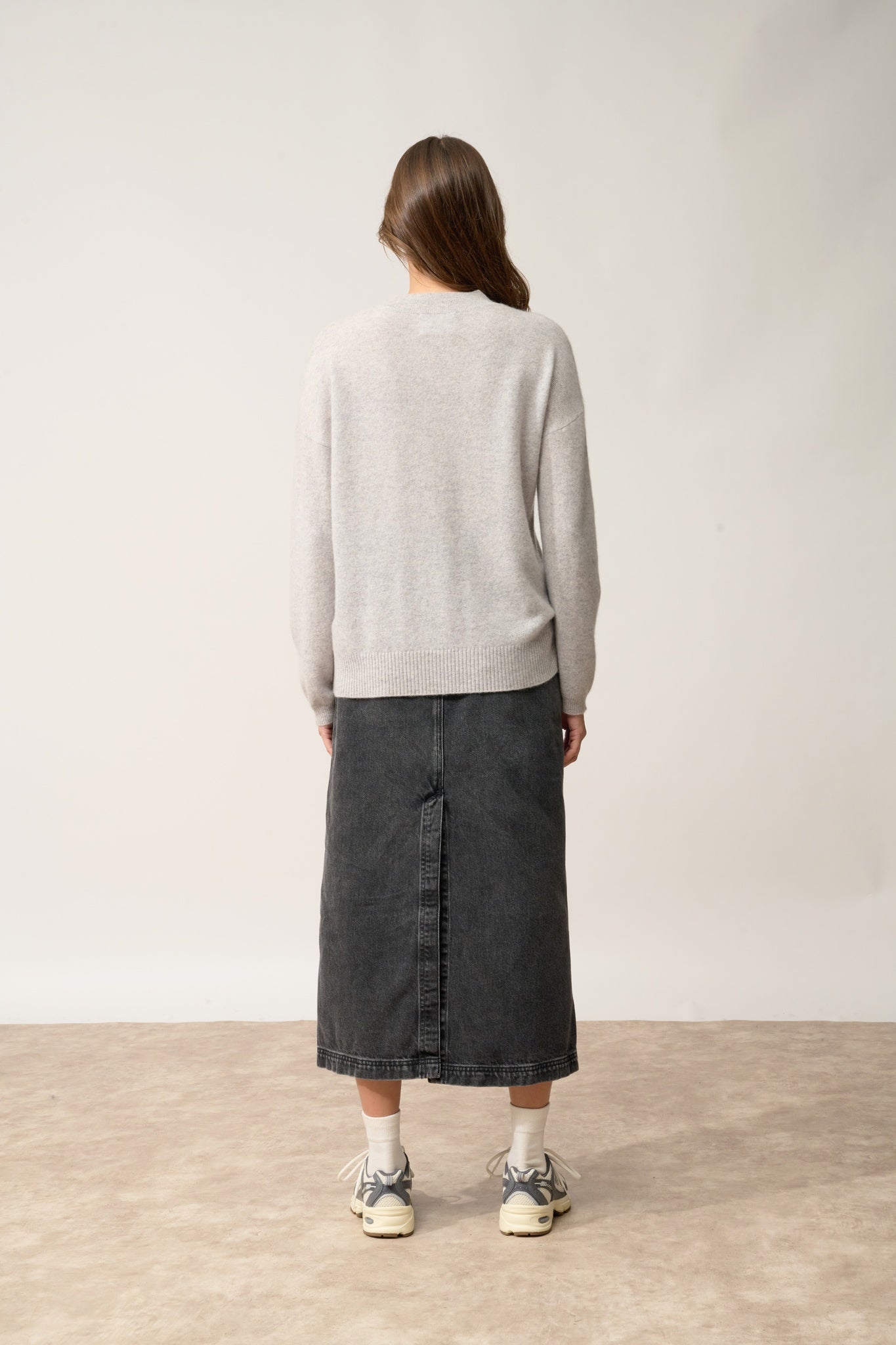 KAYLA pull col rond gris clair chiné