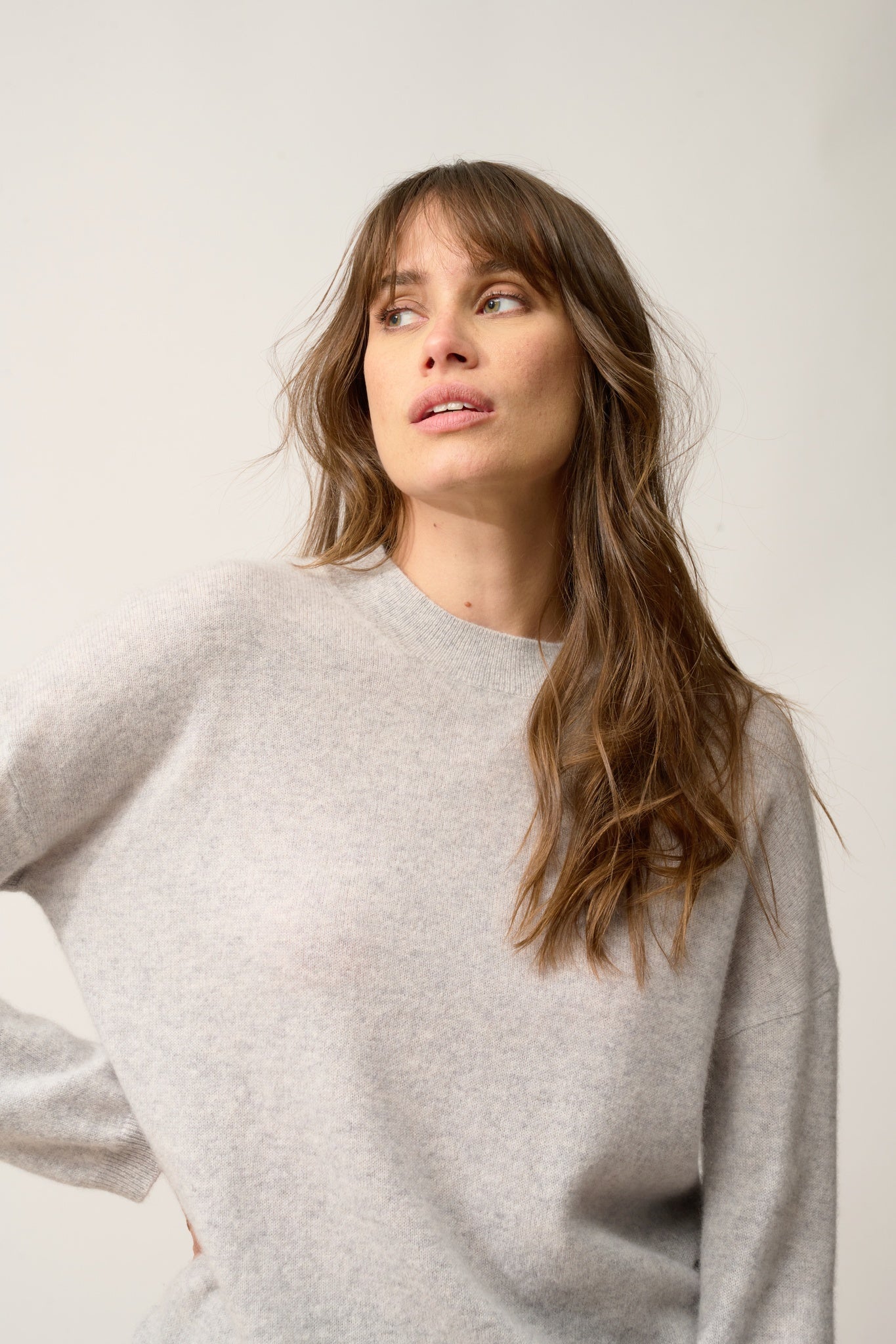 KAYLA pull col rond gris clair chiné