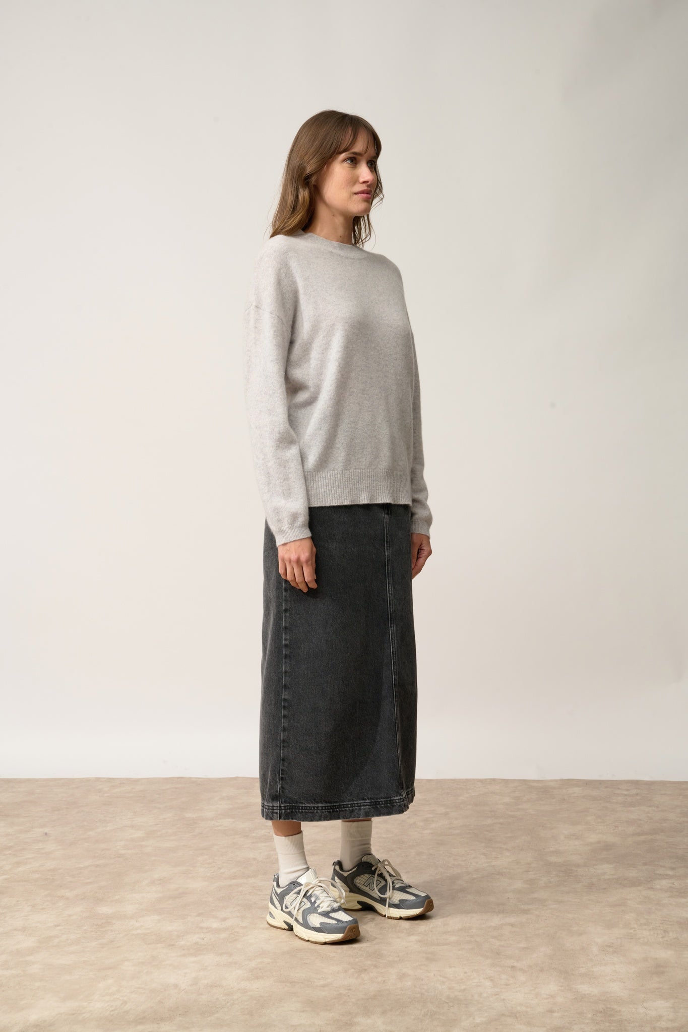 KAYLA pull col rond gris clair chiné