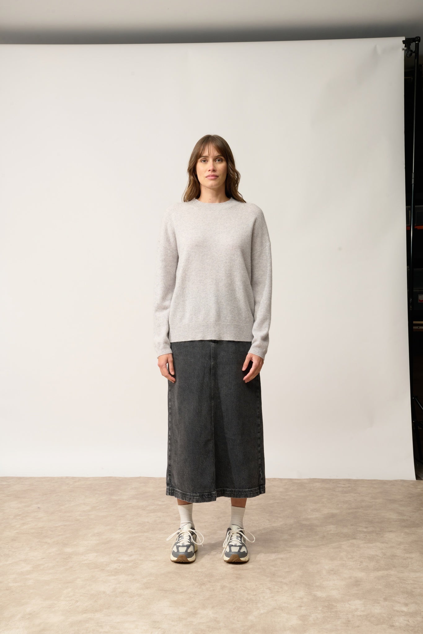 KAYLA pull col rond gris clair chiné