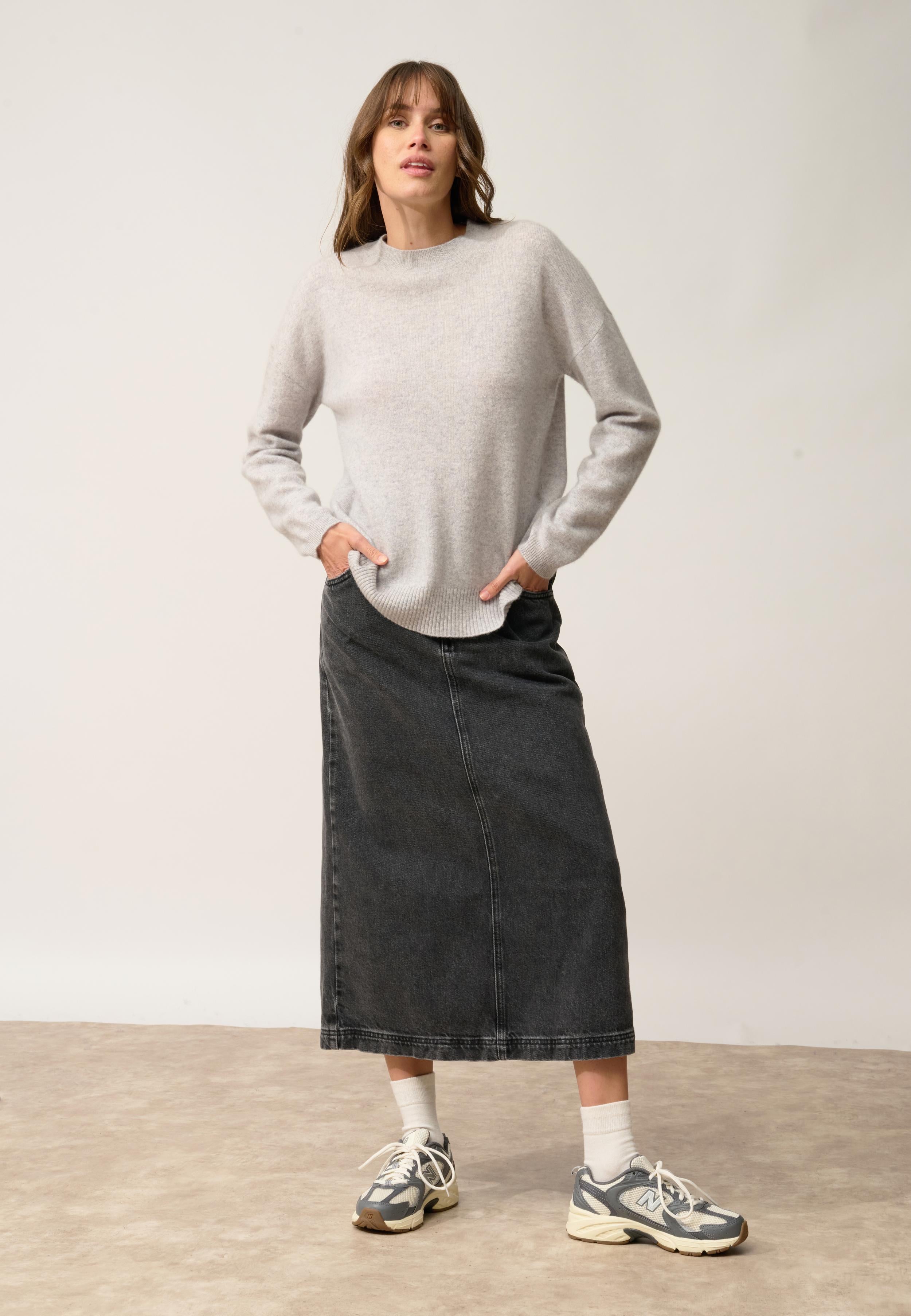 KAYLA pull col rond gris clair chiné