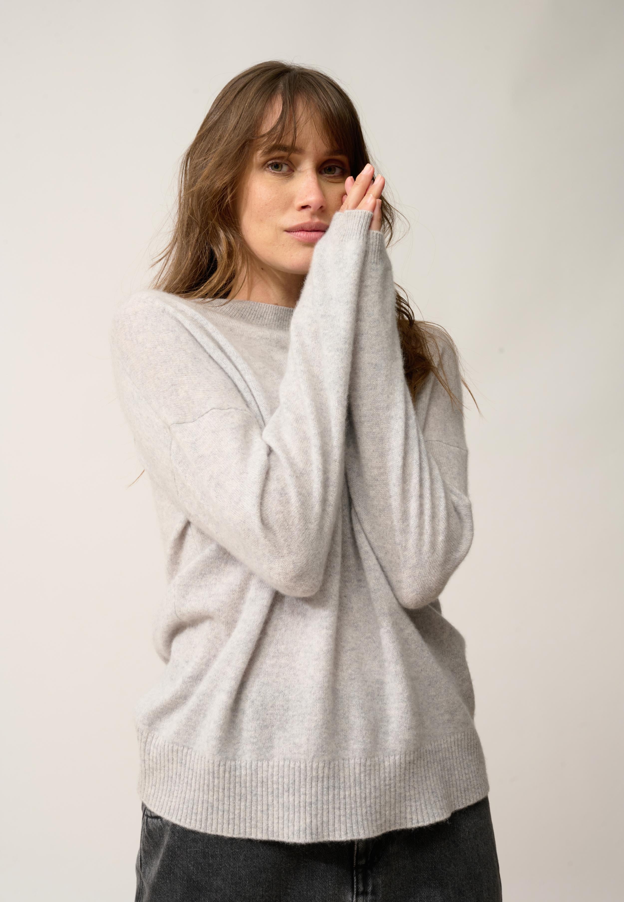 KAYLA pull col rond gris clair chiné
