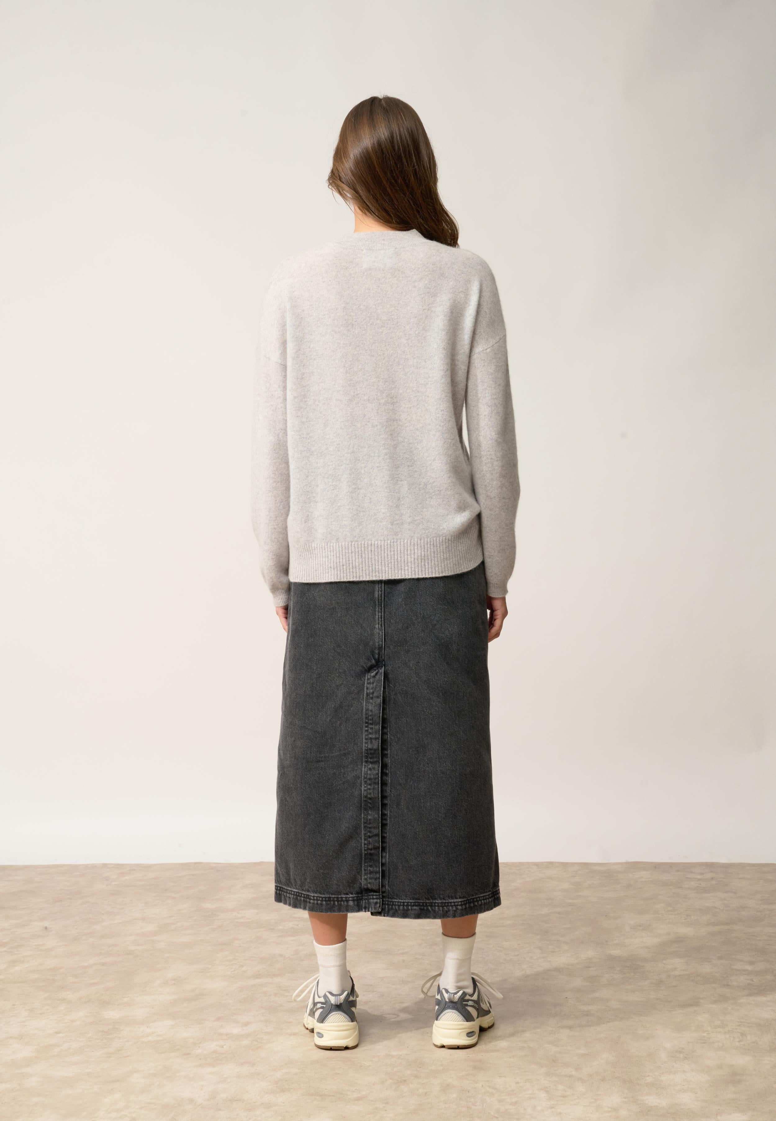 KAYLA pull col rond gris clair chiné