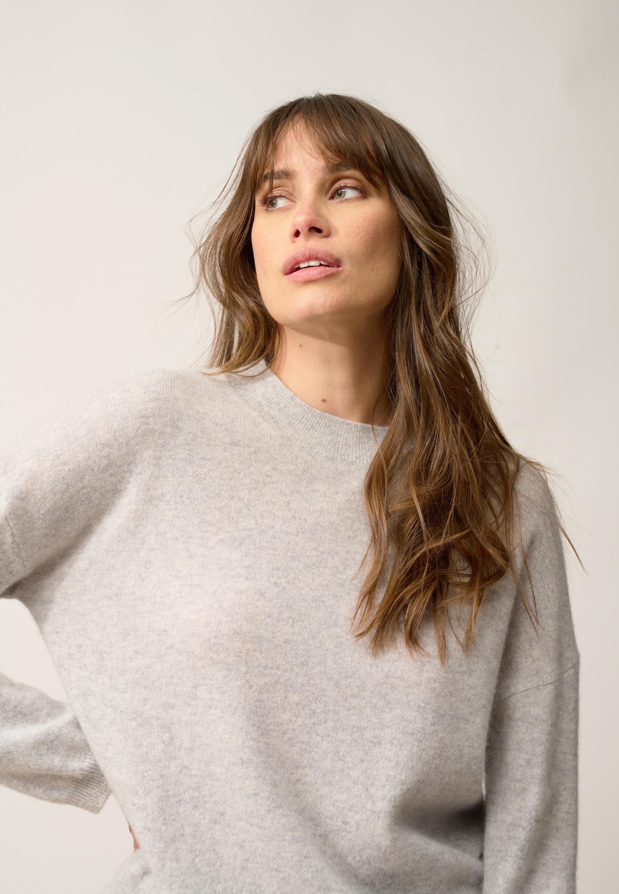 KAYLA pull col rond gris clair chiné