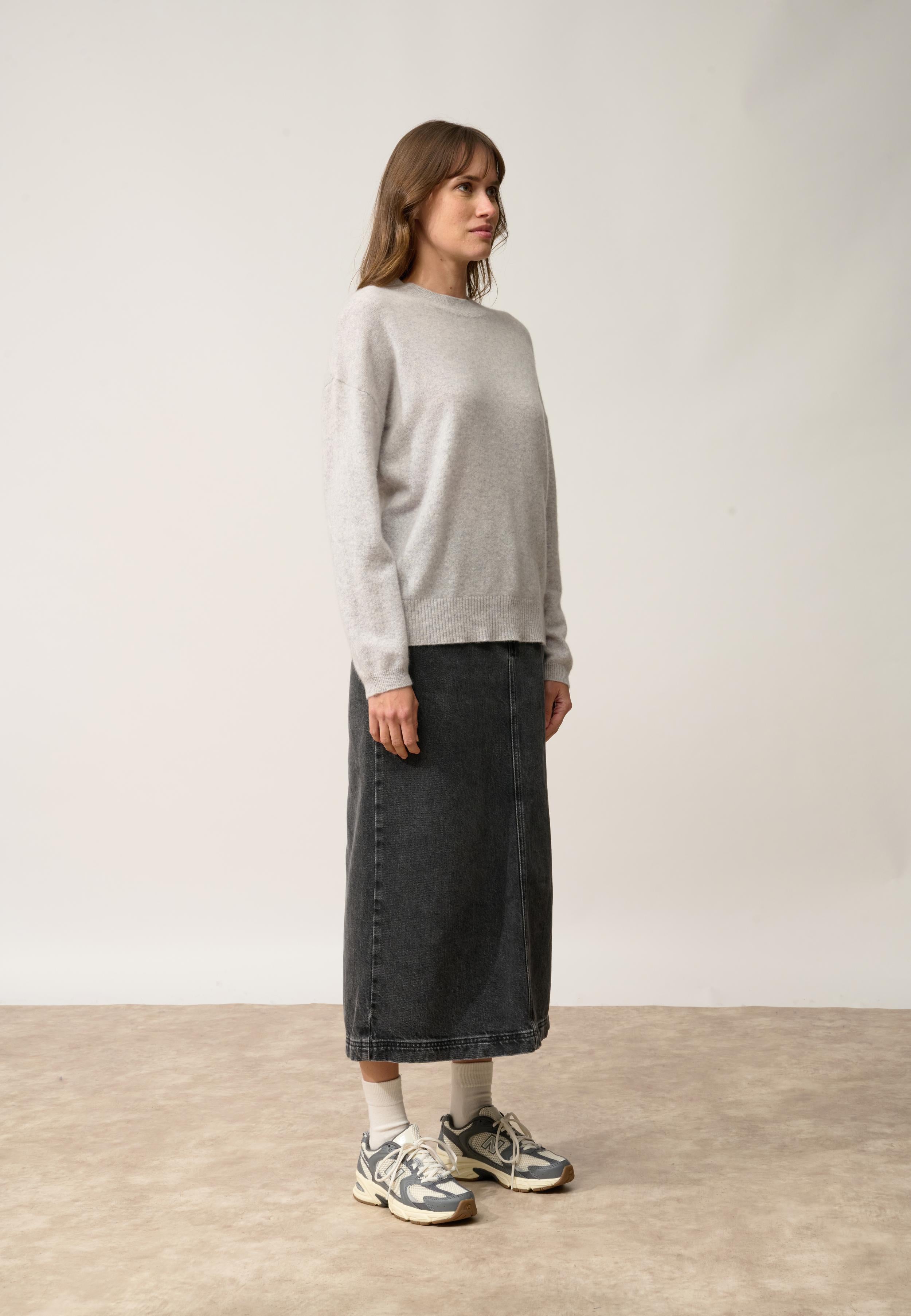 KAYLA pull col rond gris clair chiné