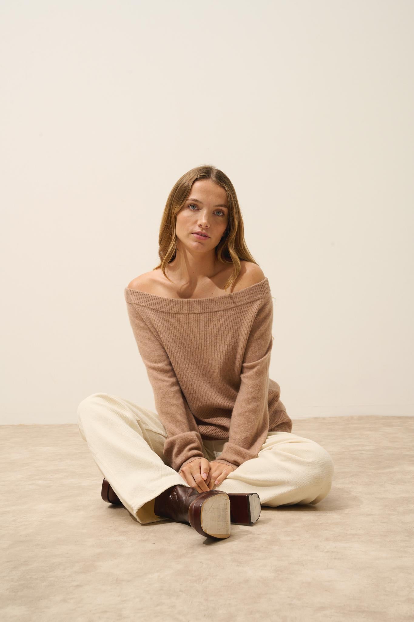 KELLY pull col bateau camel chiné