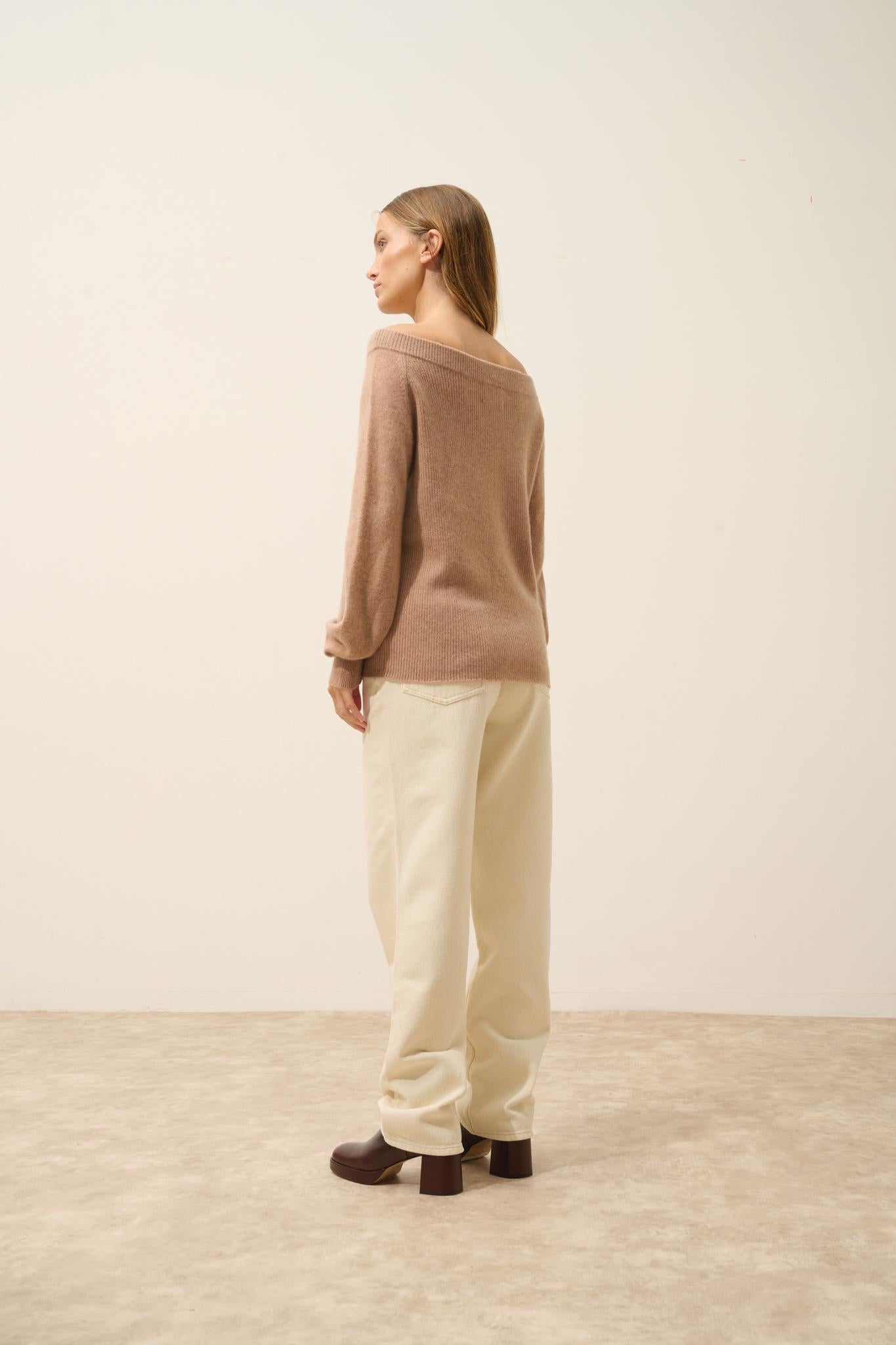 KELLY pull col bateau camel chiné