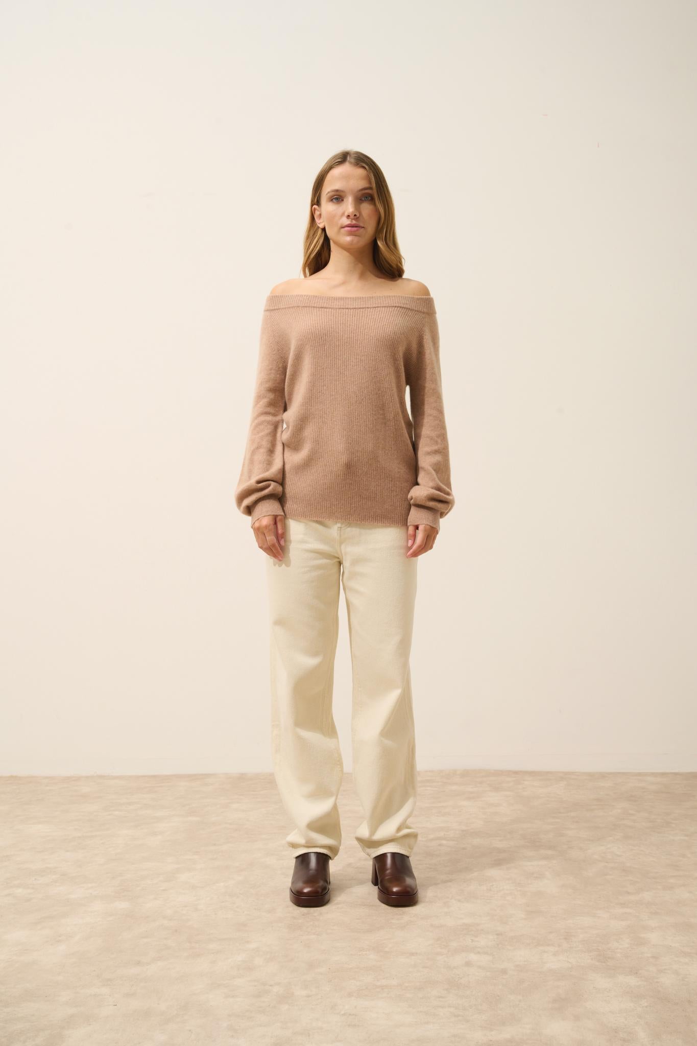 KELLY pull col bateau camel chiné