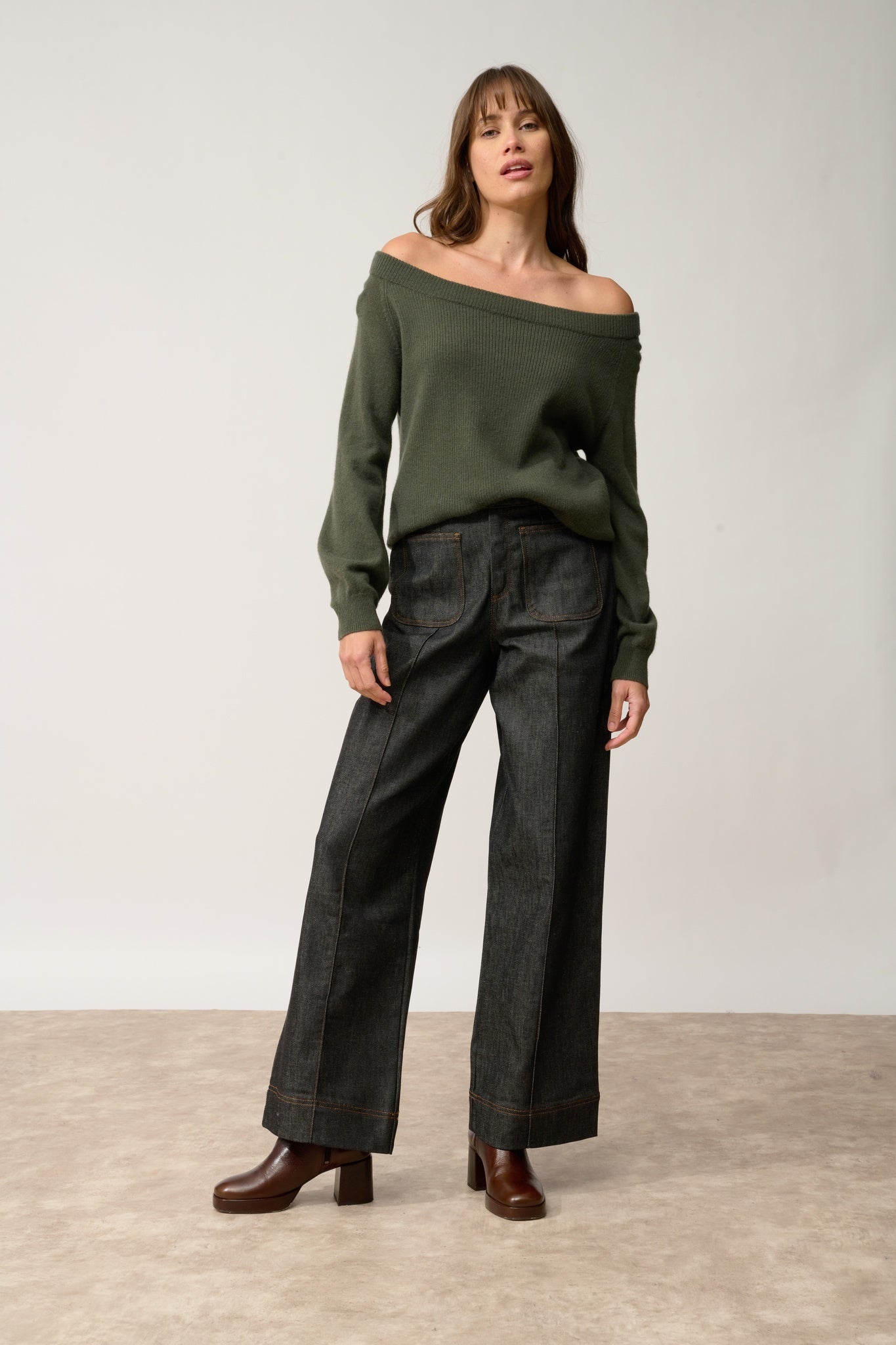 KELLY khaki boat neck sweater