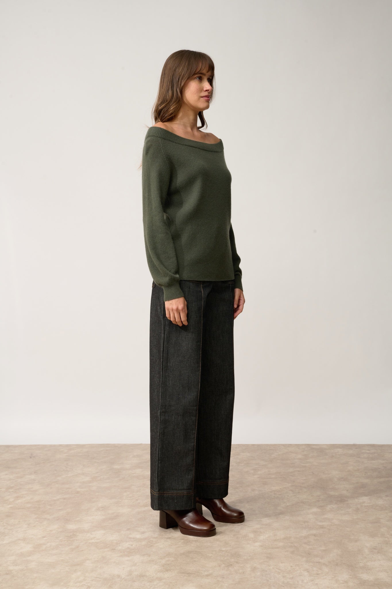 KELLY khaki boat neck sweater