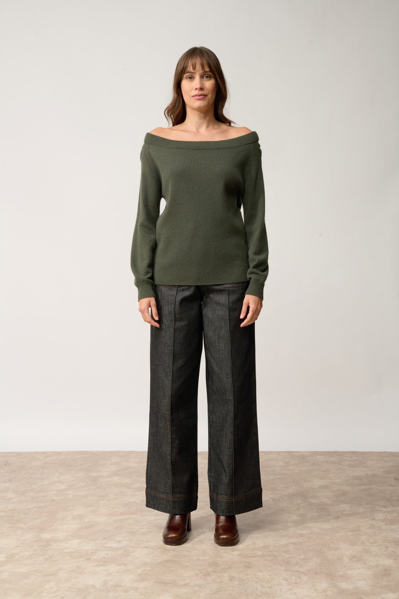 KELLY khaki boat neck sweater