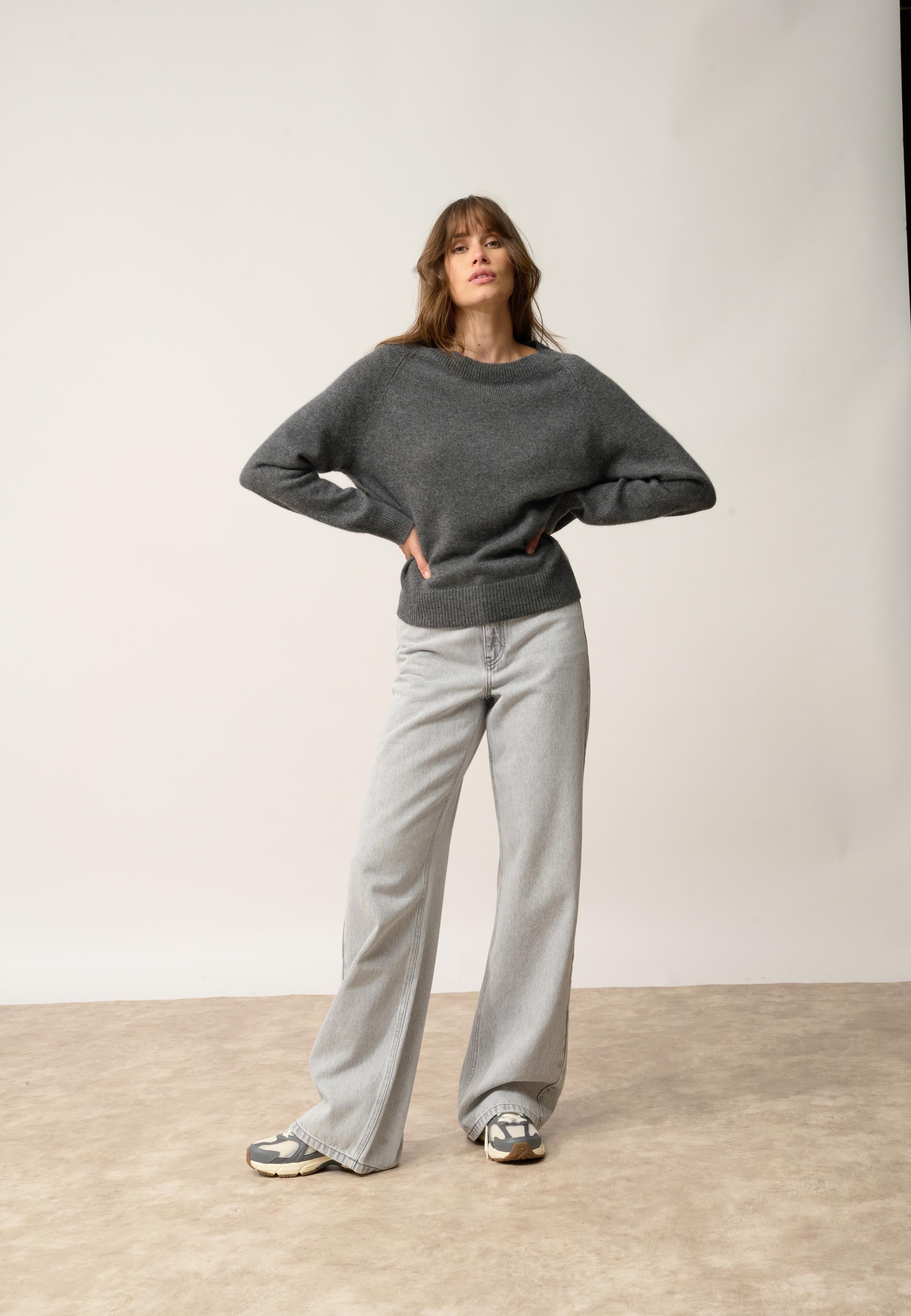 KONA pull col rond anthracite chiné