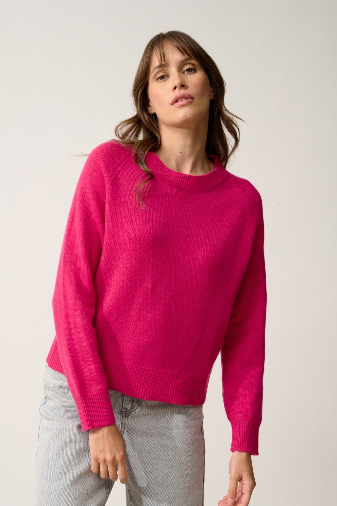 KONA pull col rond fuchsia