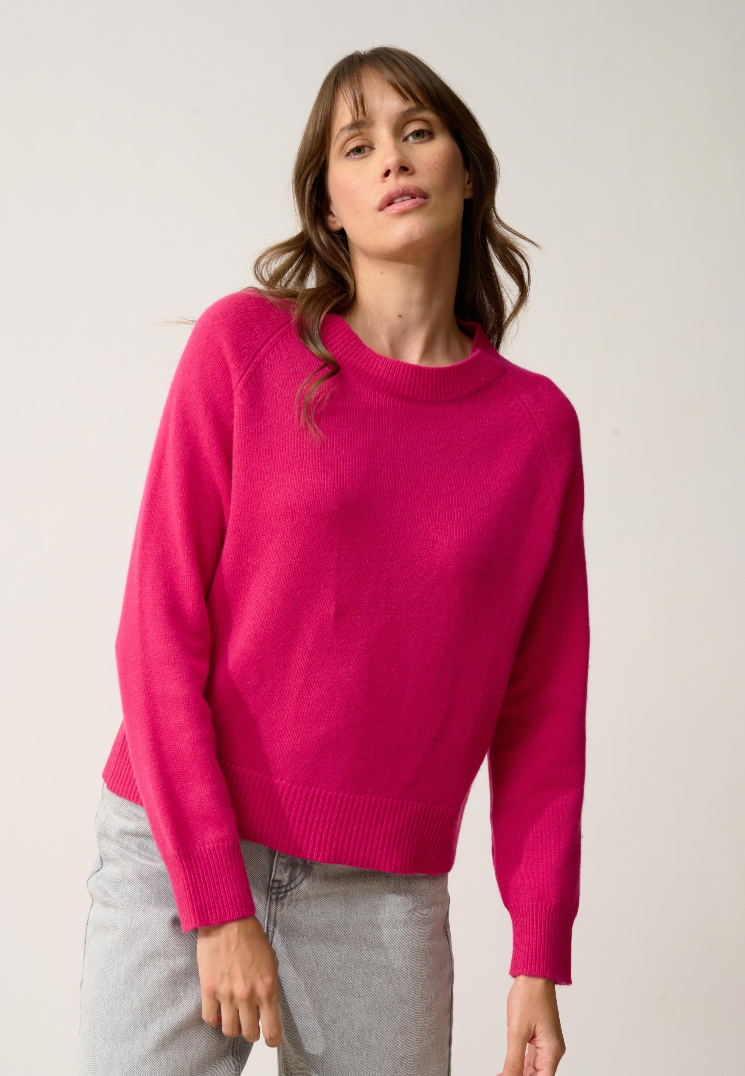 KONA pull col rond fuchsia