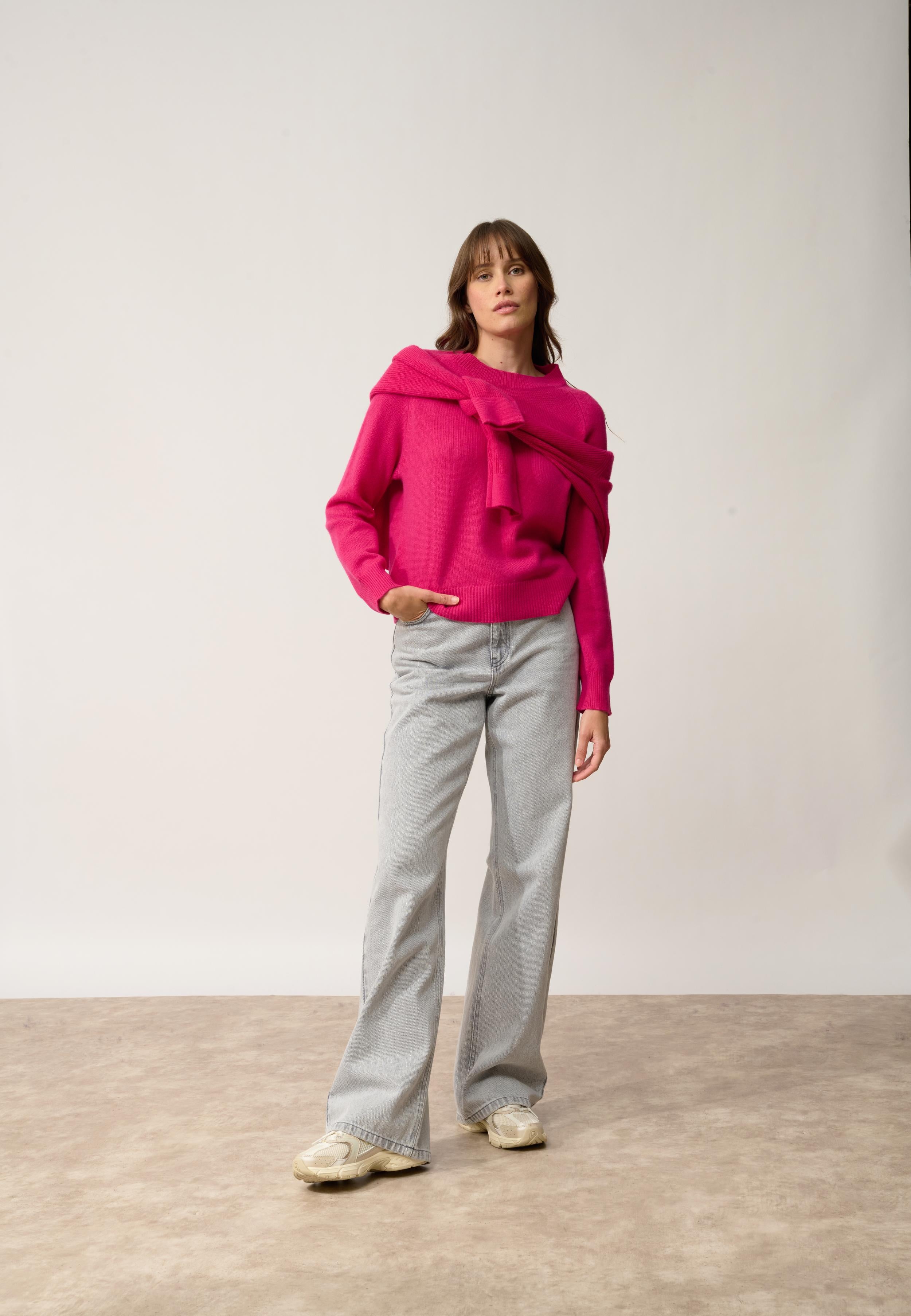 KONA pull col rond fuchsia