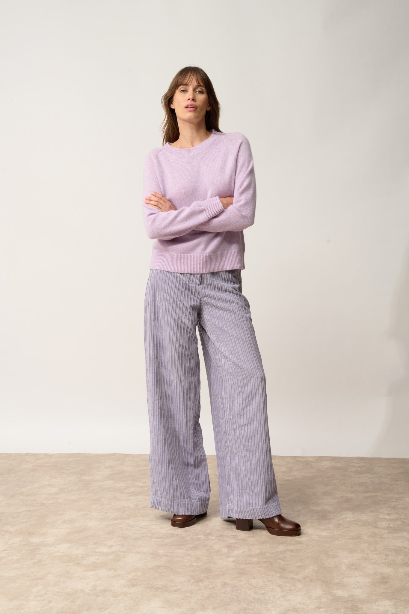 KONA pull col rond mauve chiné