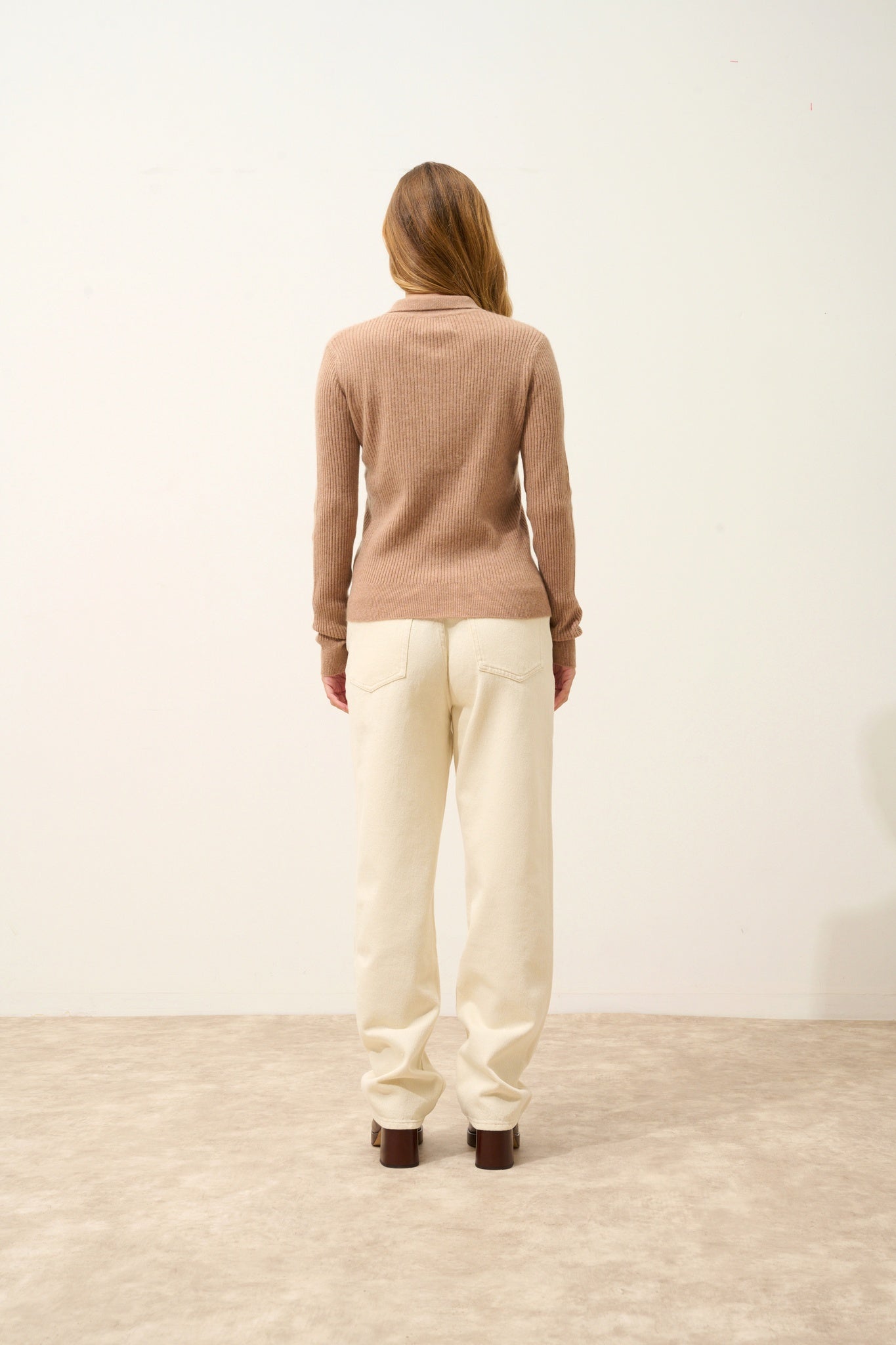 KRISTJAN polo col zippé camel chiné