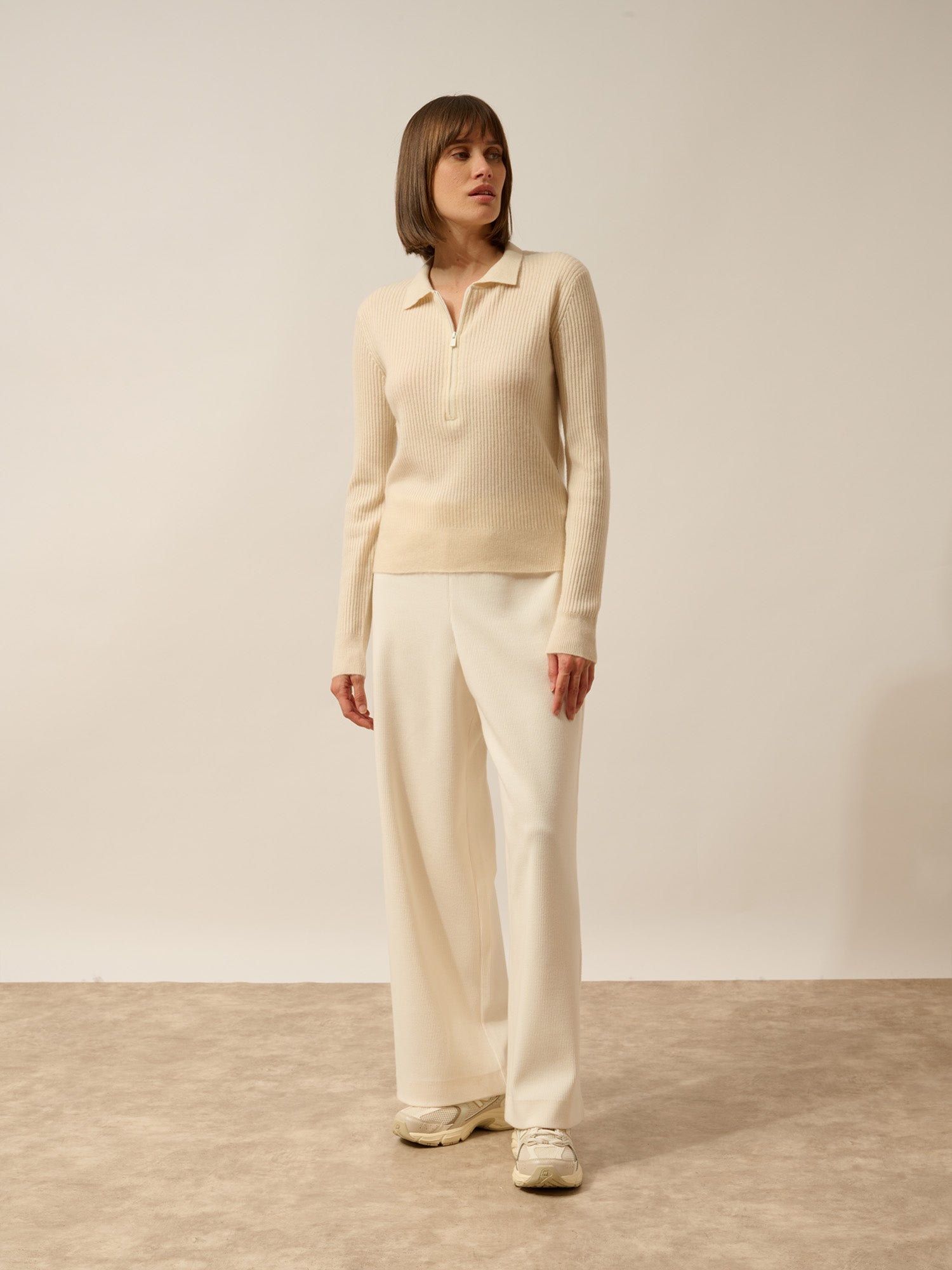 KRISTJAN polo col zippé manches longues ivoire