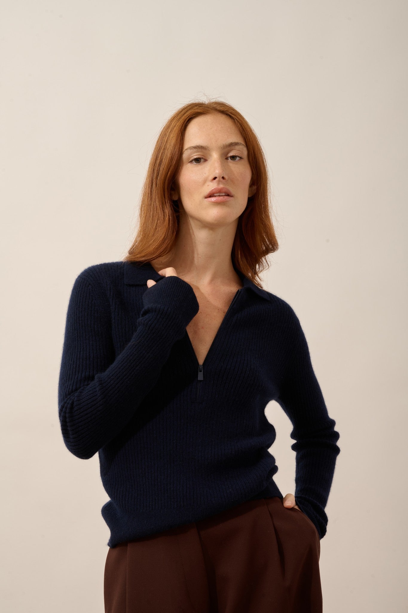 kristjan polo col zippé manches longues navy