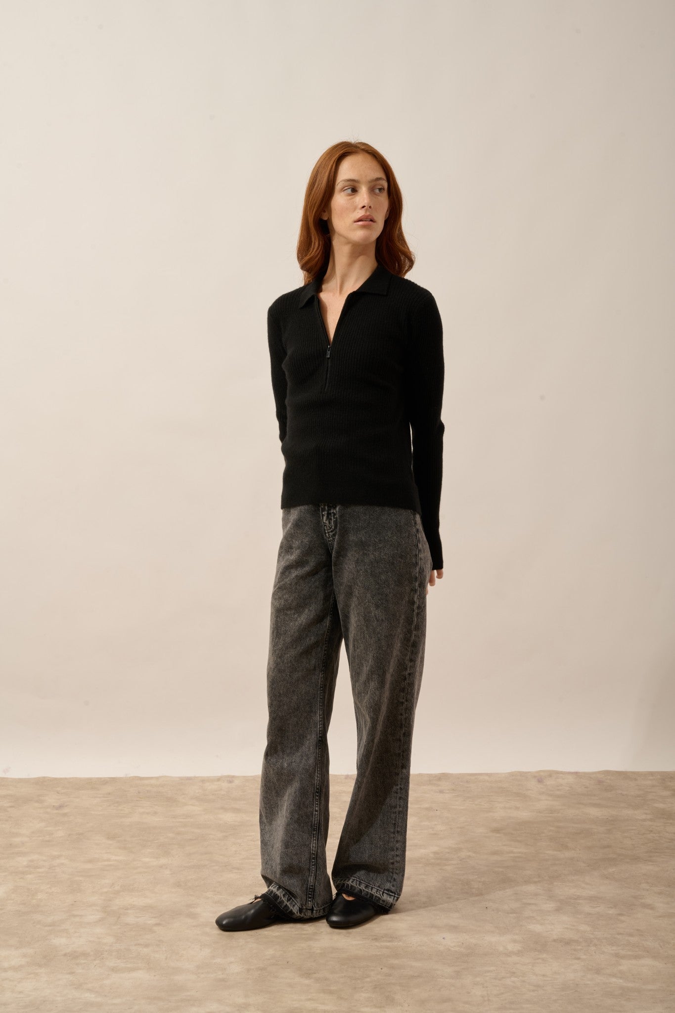 kristjan polo col zippé manches longues noir