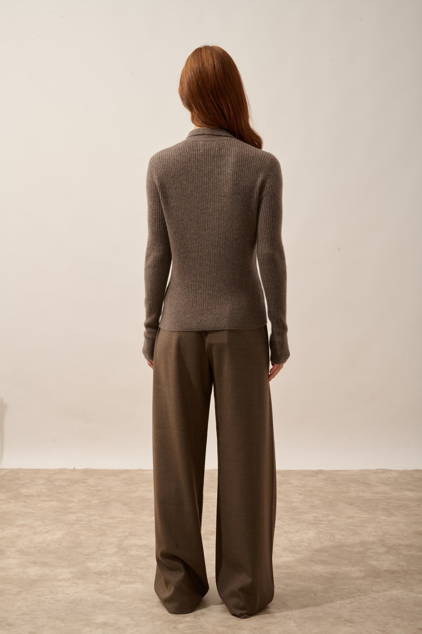 KRISTJAN polo col zippé manches longues taupe chiné