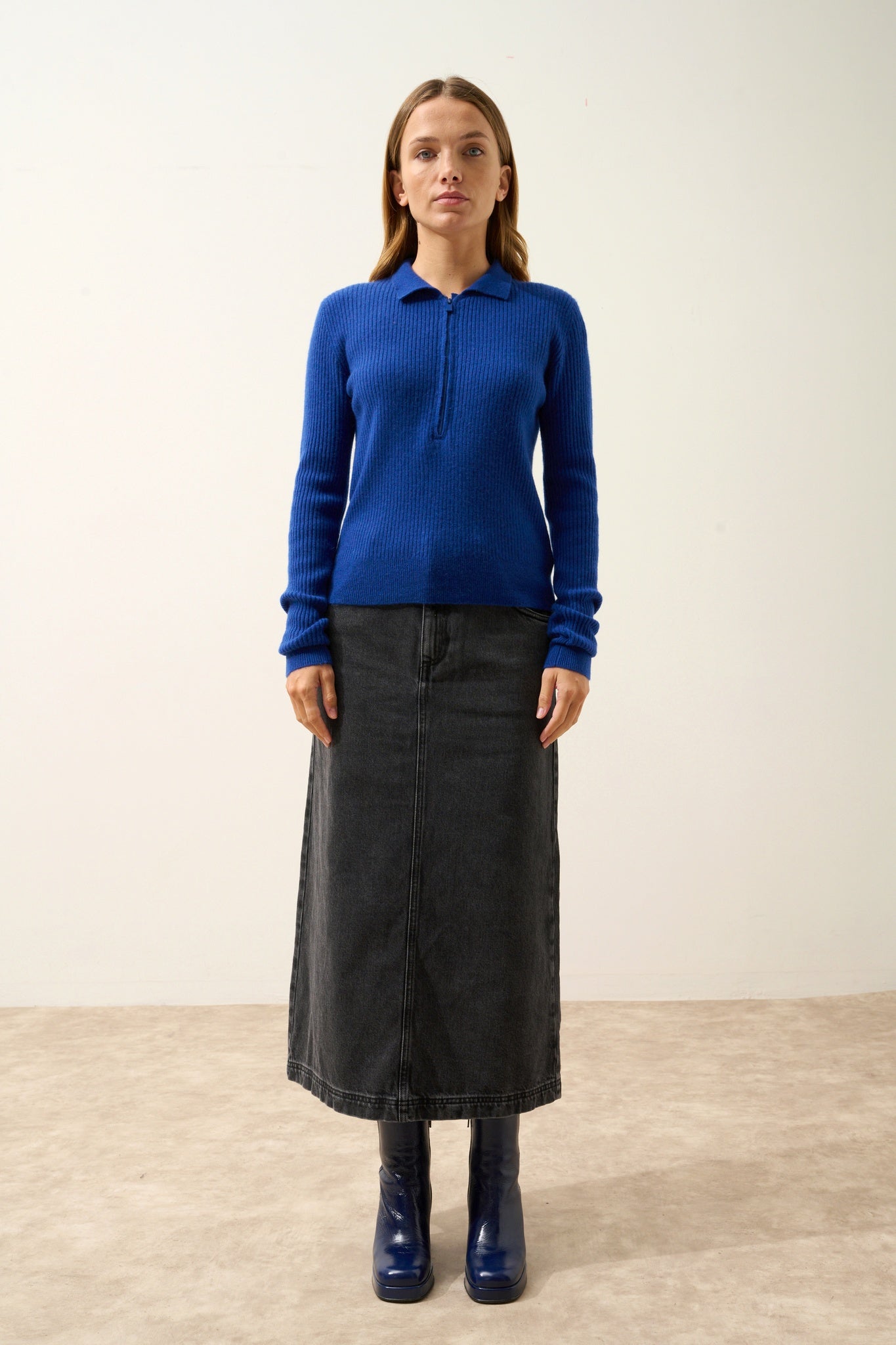 KRISTJAN polo col zippé outremer