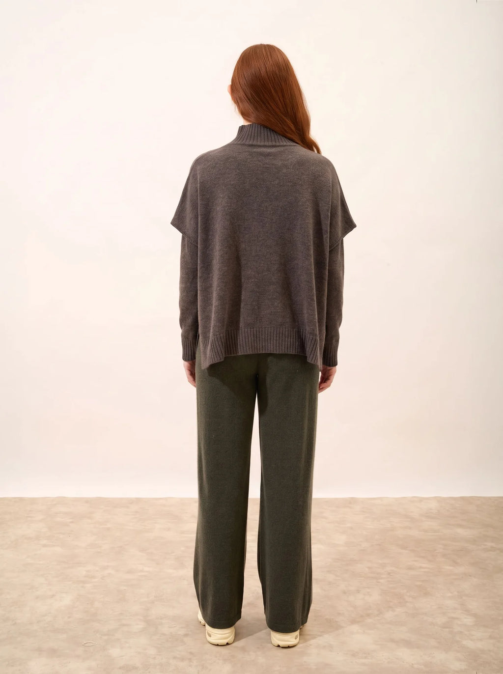 VIVIENNE Poncho Col Camionneur 4 Fils Taupe Chiné