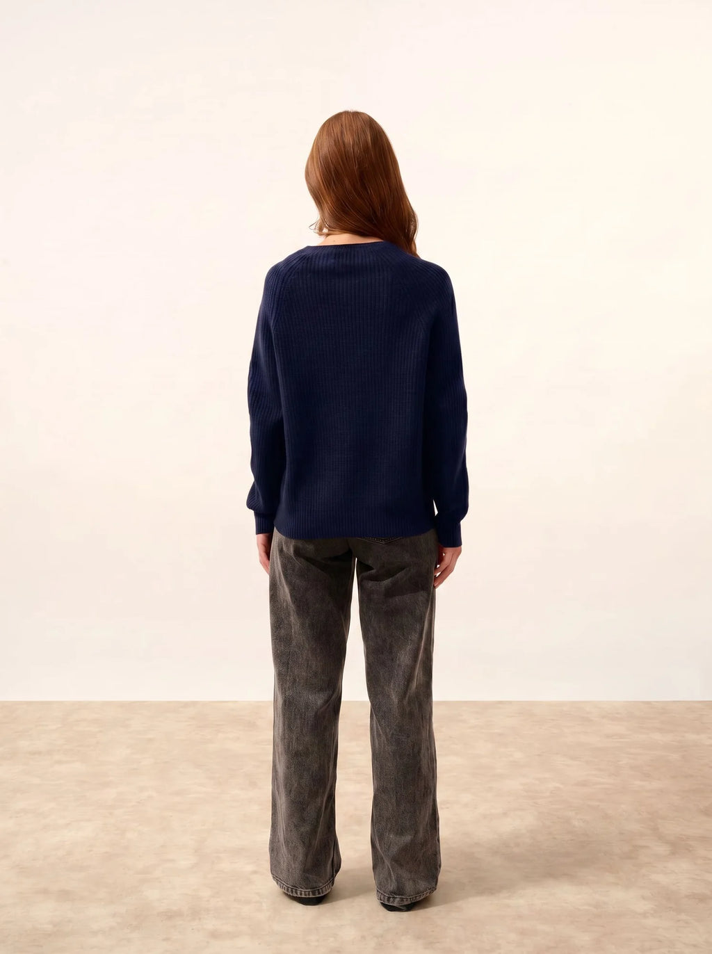 FRIO Pull Col Rond 4 Fils Bleu Marine