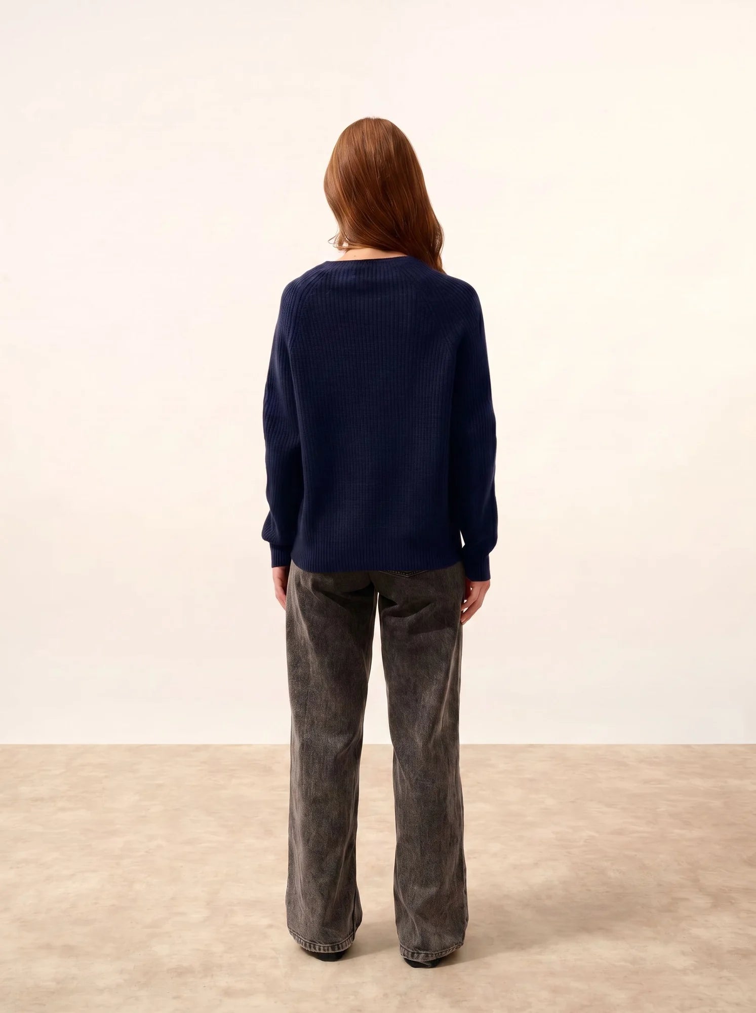 FRIO Pull Col Rond 4 Fils Bleu Marine