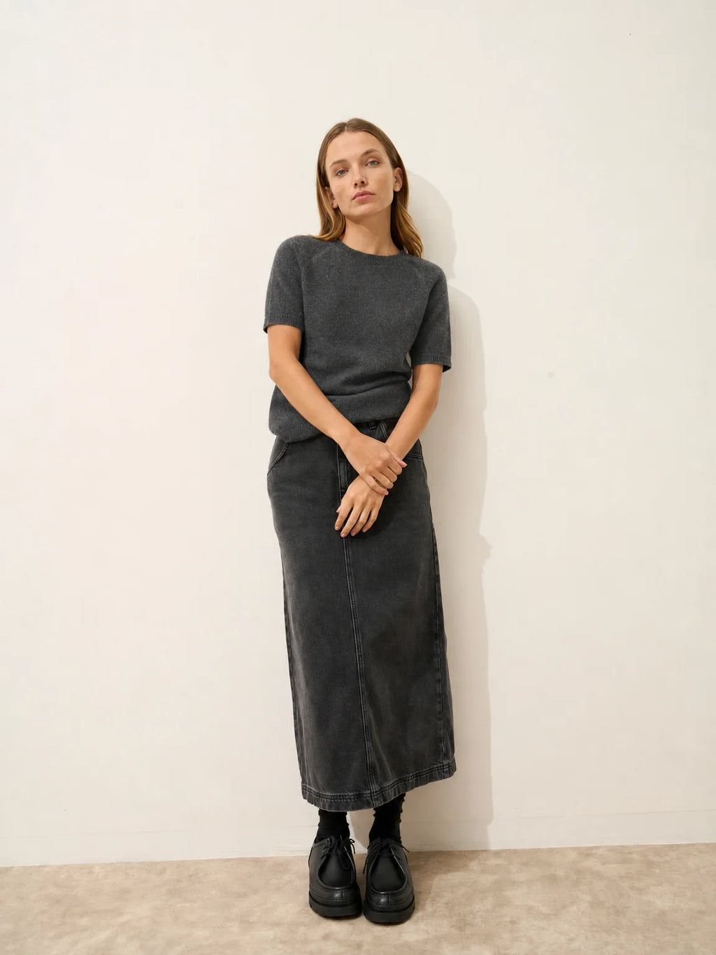 LAÏSA T-Shirt Col Rond Anthracite Chiné