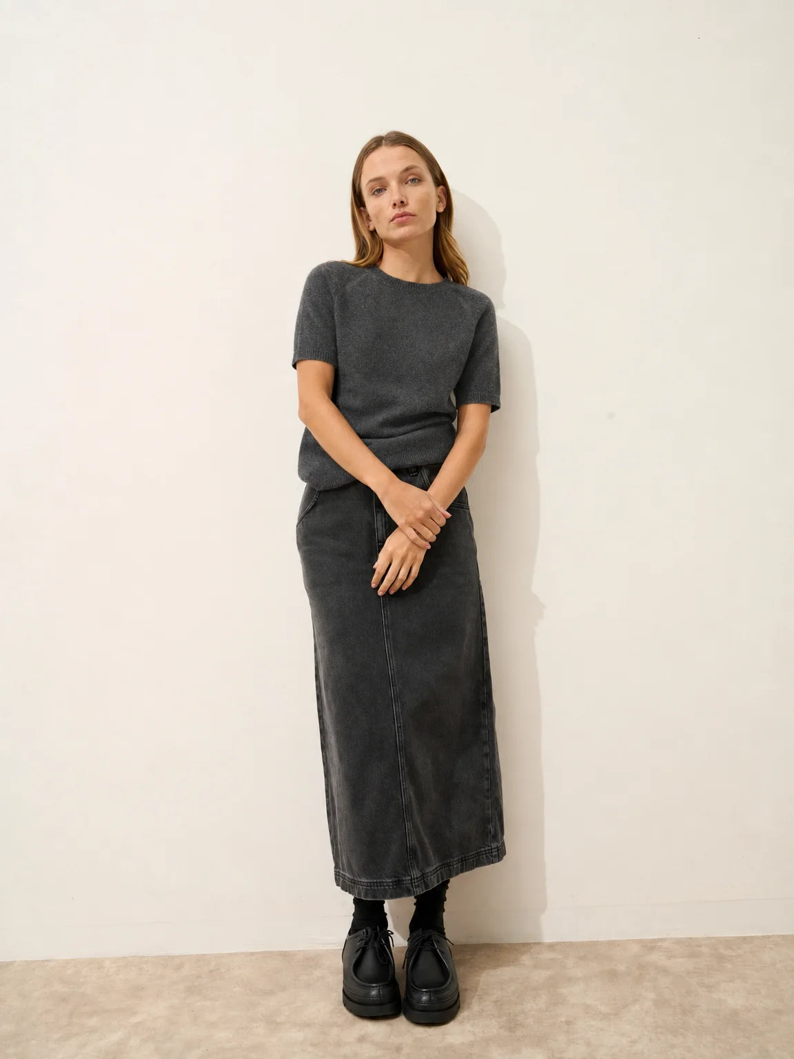 LAÏSA T-Shirt Col Rond Anthracite Chiné