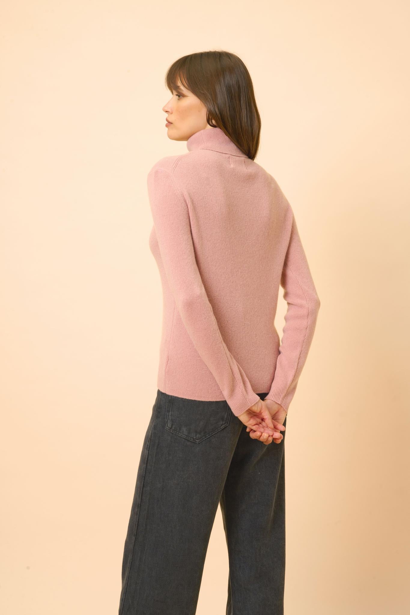 LANAIS pull col roulé bois de rose