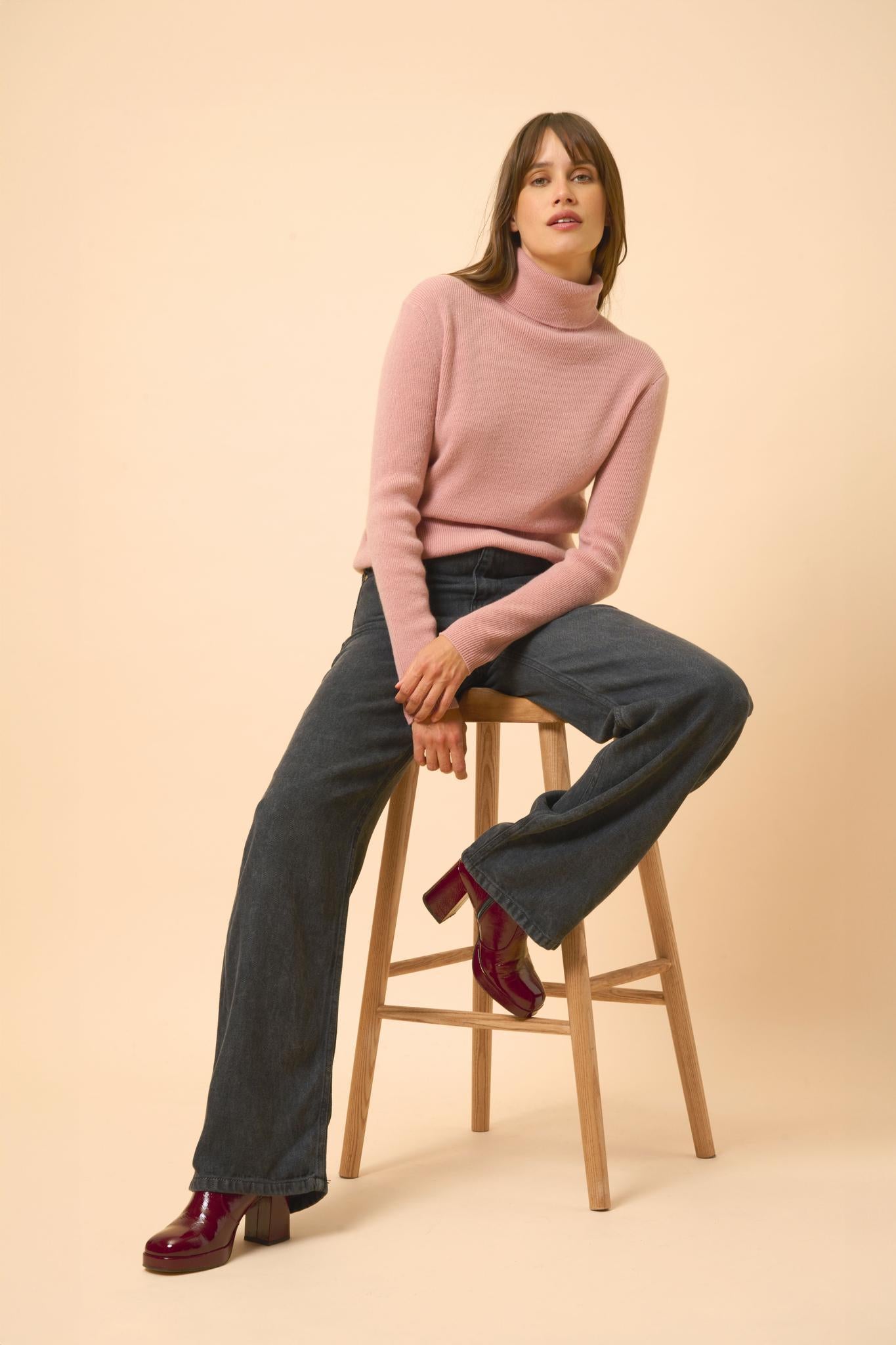 LANAIS pull col roulé bois de rose