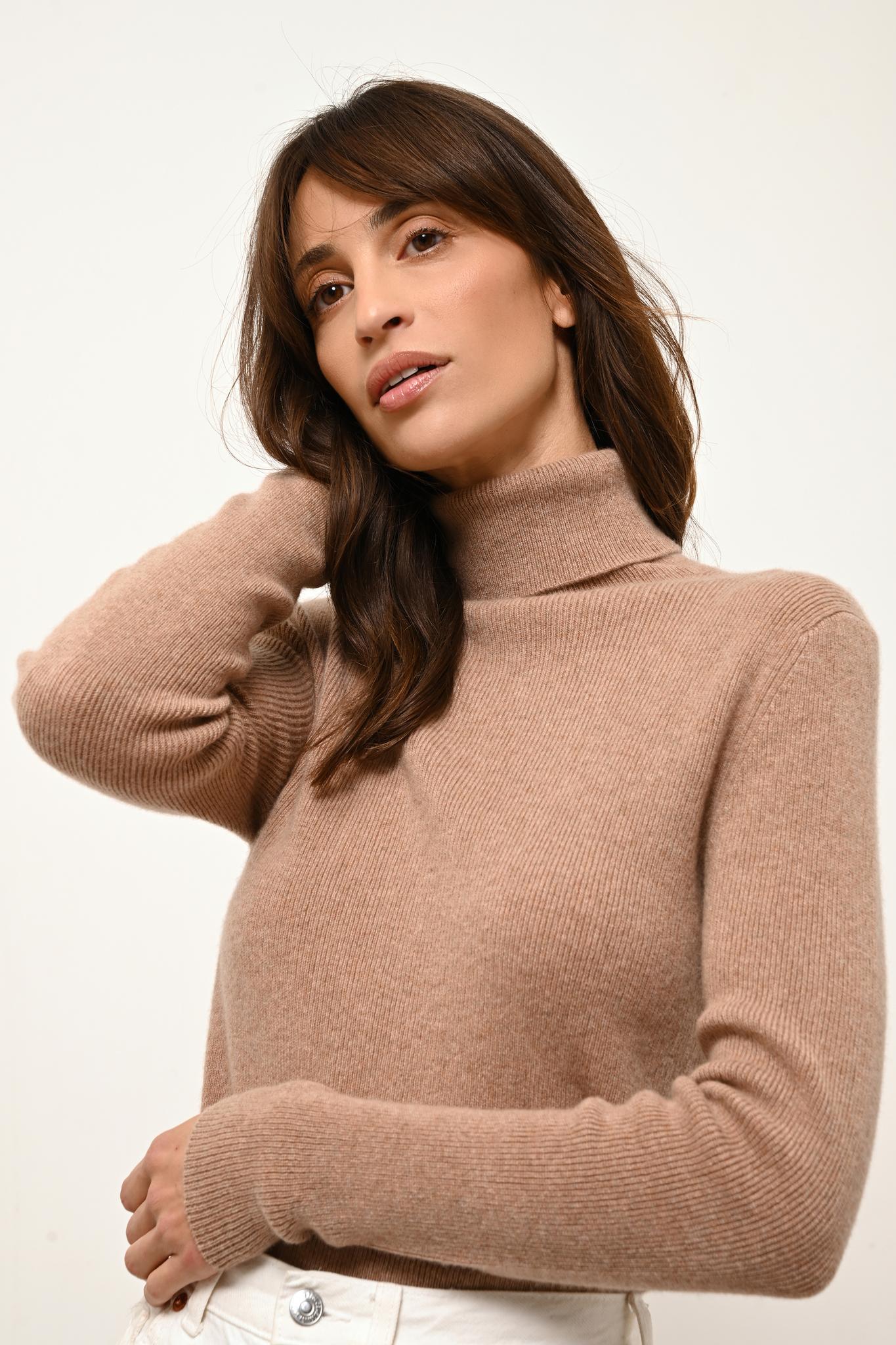LANAIS pull col roulé camel chiné