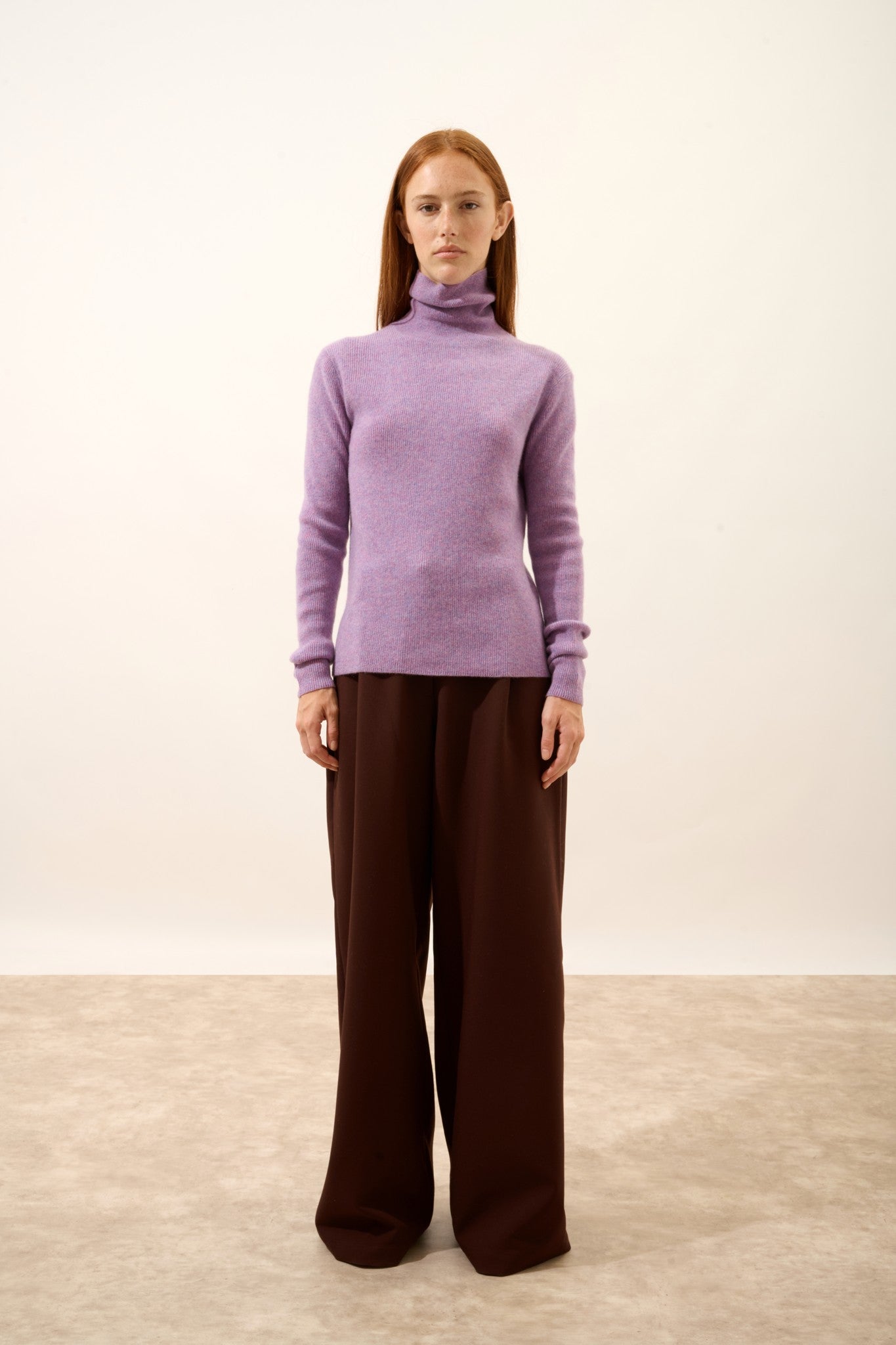 lanais pull col roulé lilas chiné 100% cachemire