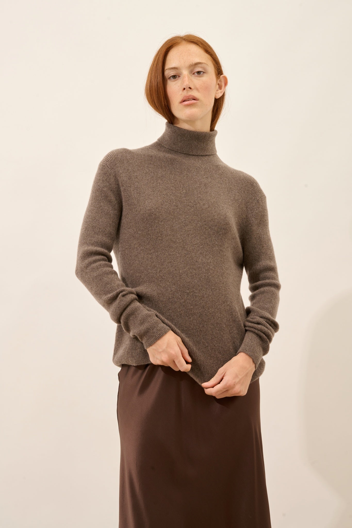 LANAIS pull col roulé taupe chiné