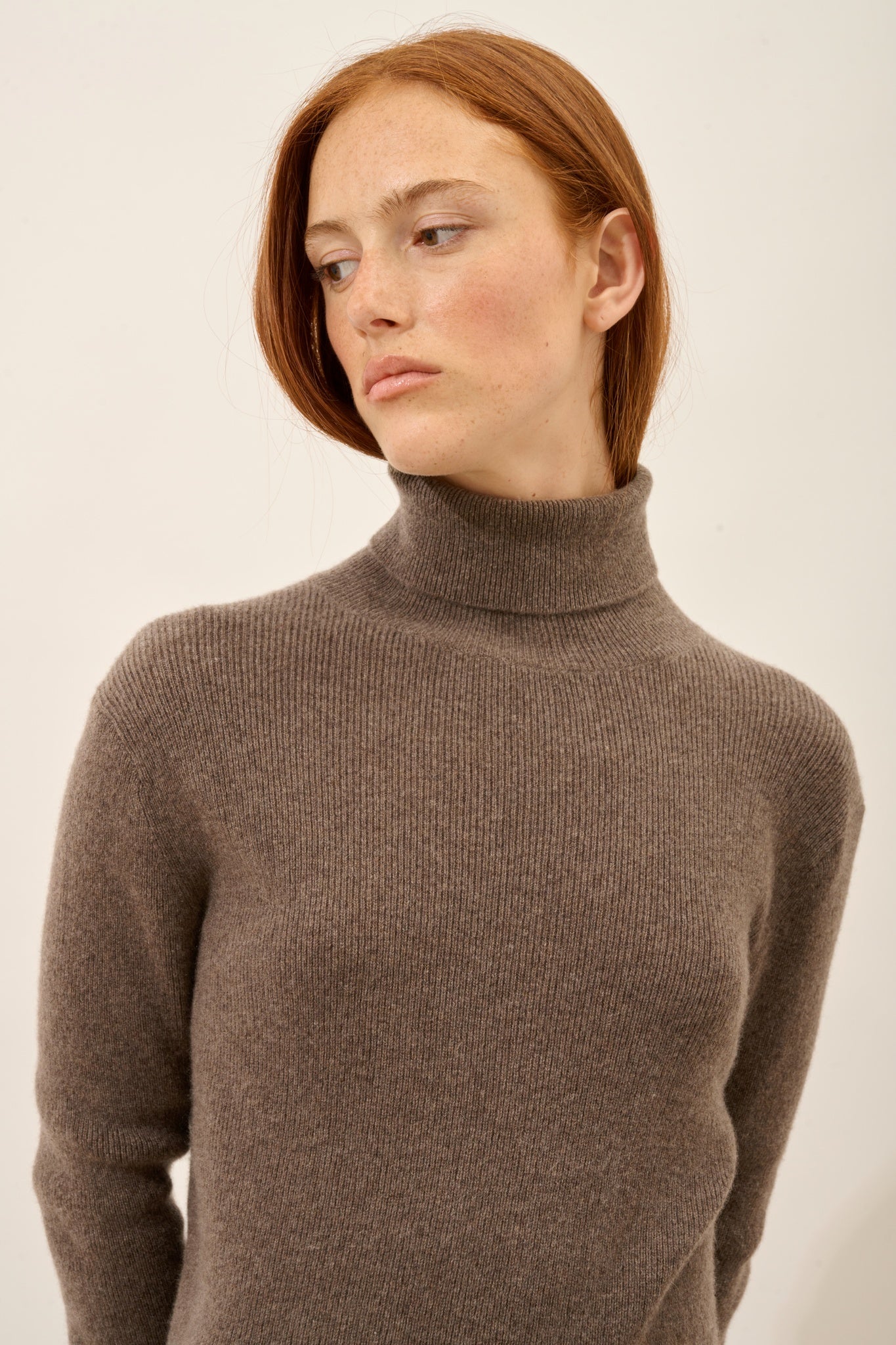 LANAIS pull col roulé taupe chiné