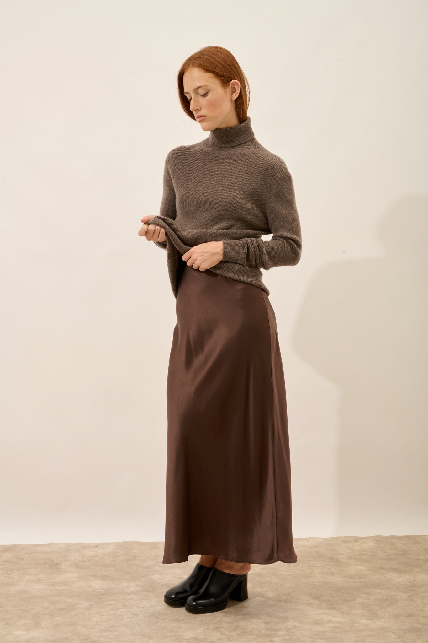 LANAIS pull col roulé taupe chiné